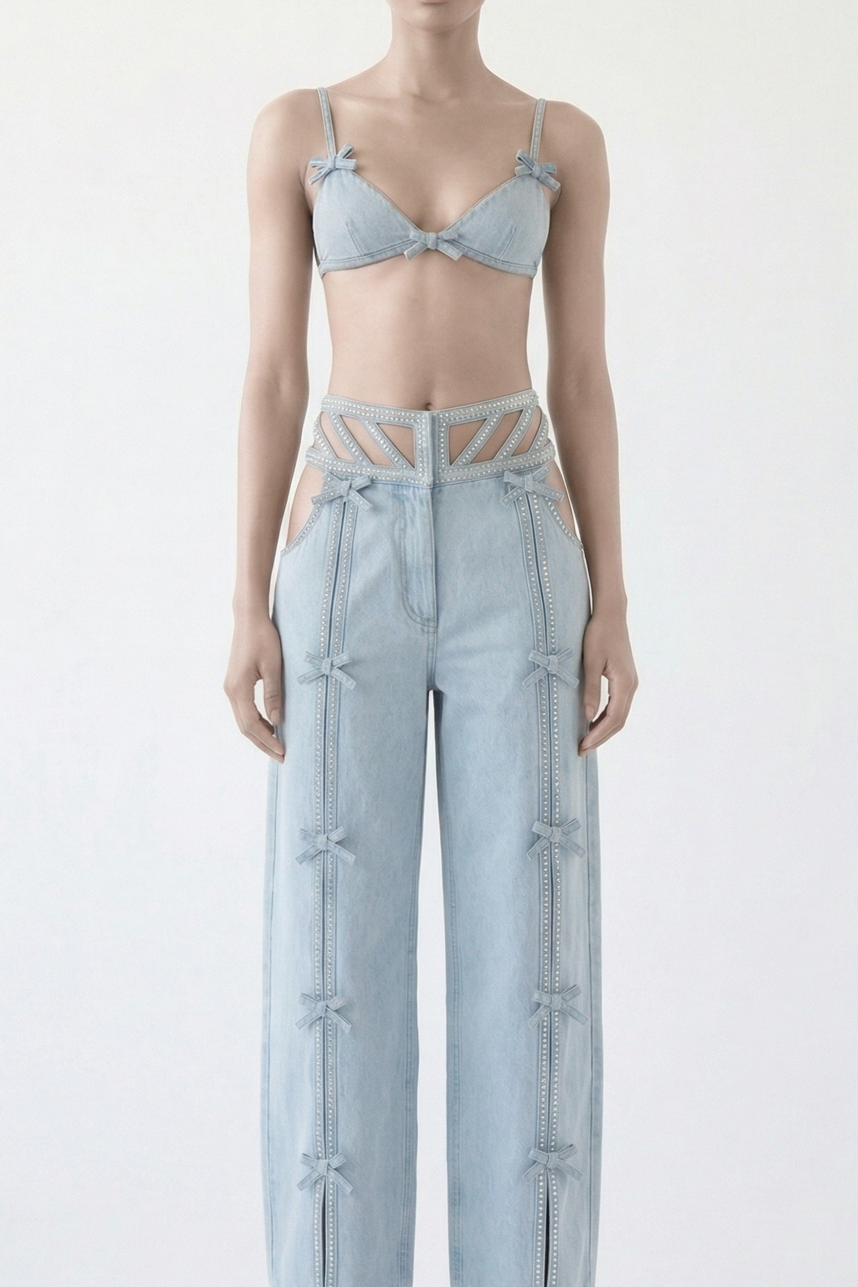 HIGH-WAIST CUT-OUT DENIM JEANS