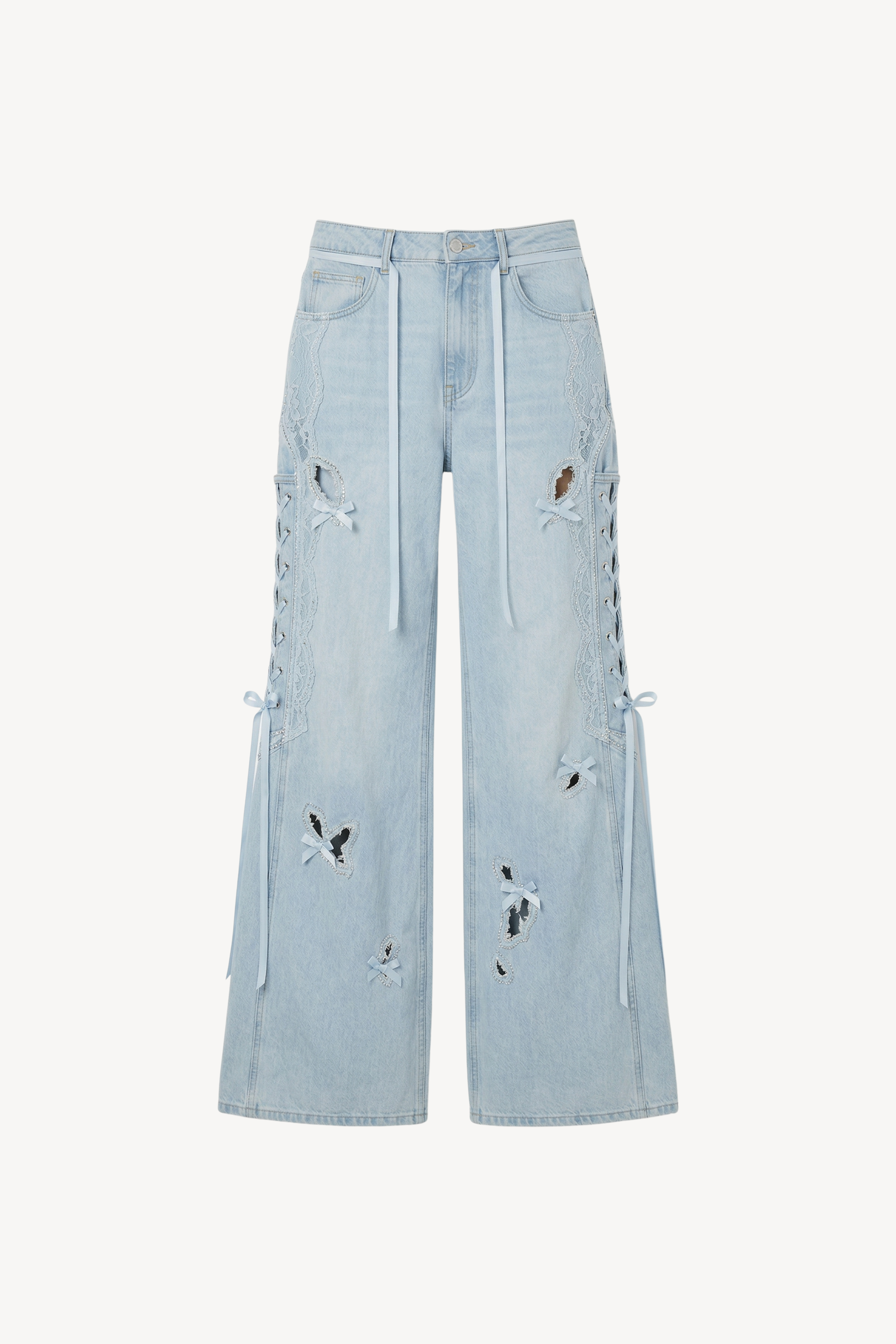 WIDE LEG DISTRESSED DENIM JEANS