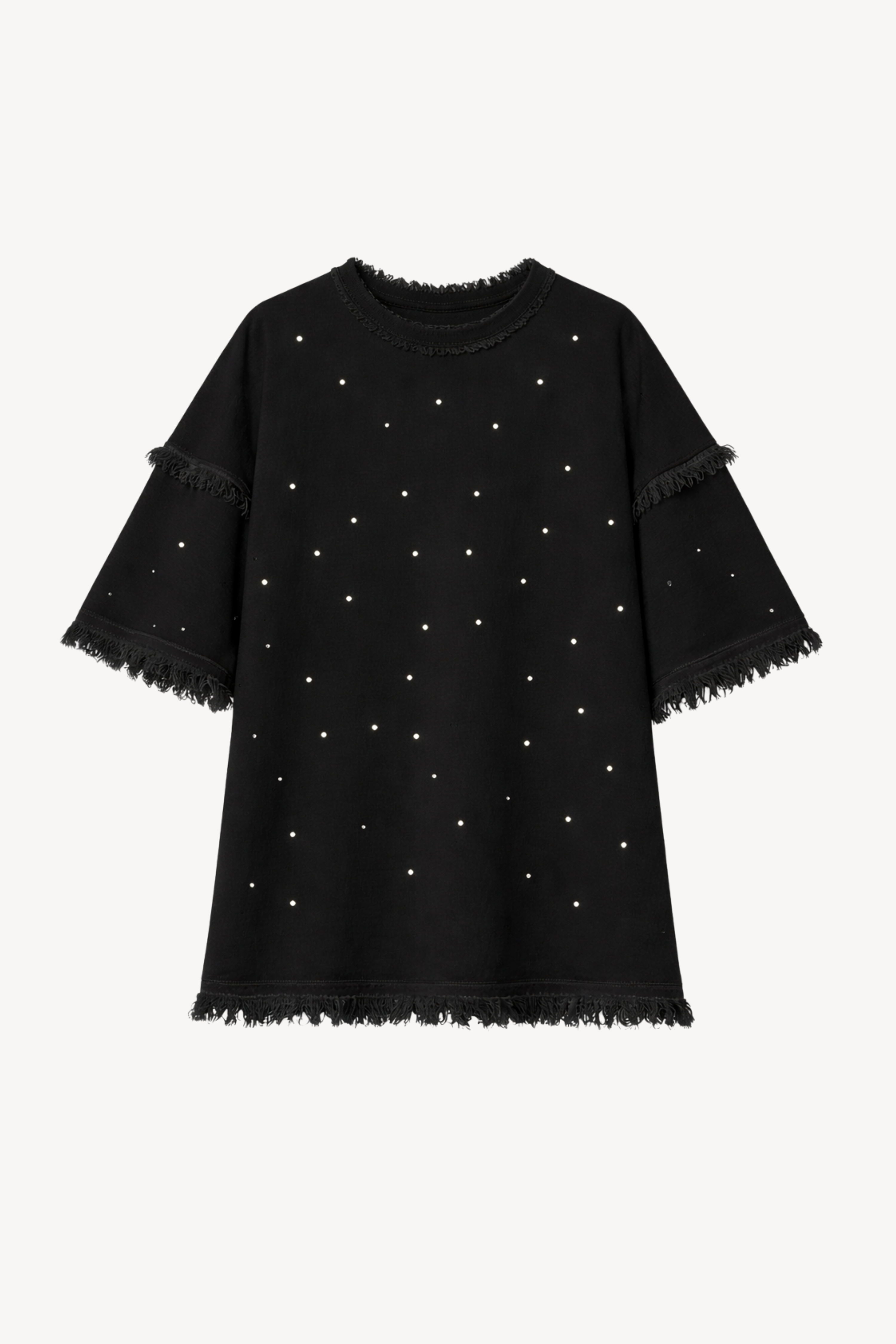 CRYSTAL FRINGED T-SHIRT IN BLACK