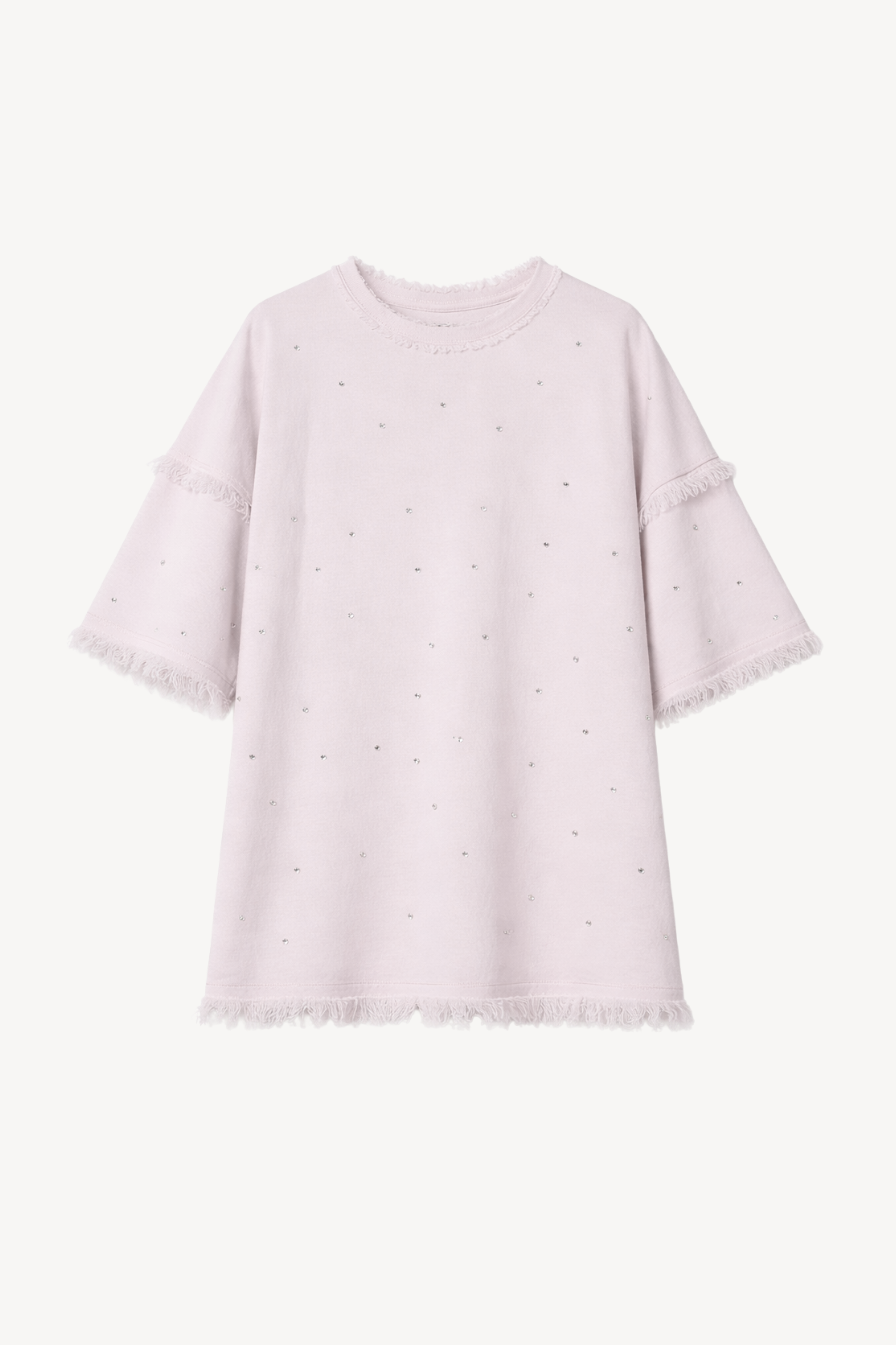 CRYSTAL FRINGED T-SHIRT IN PALE PINK