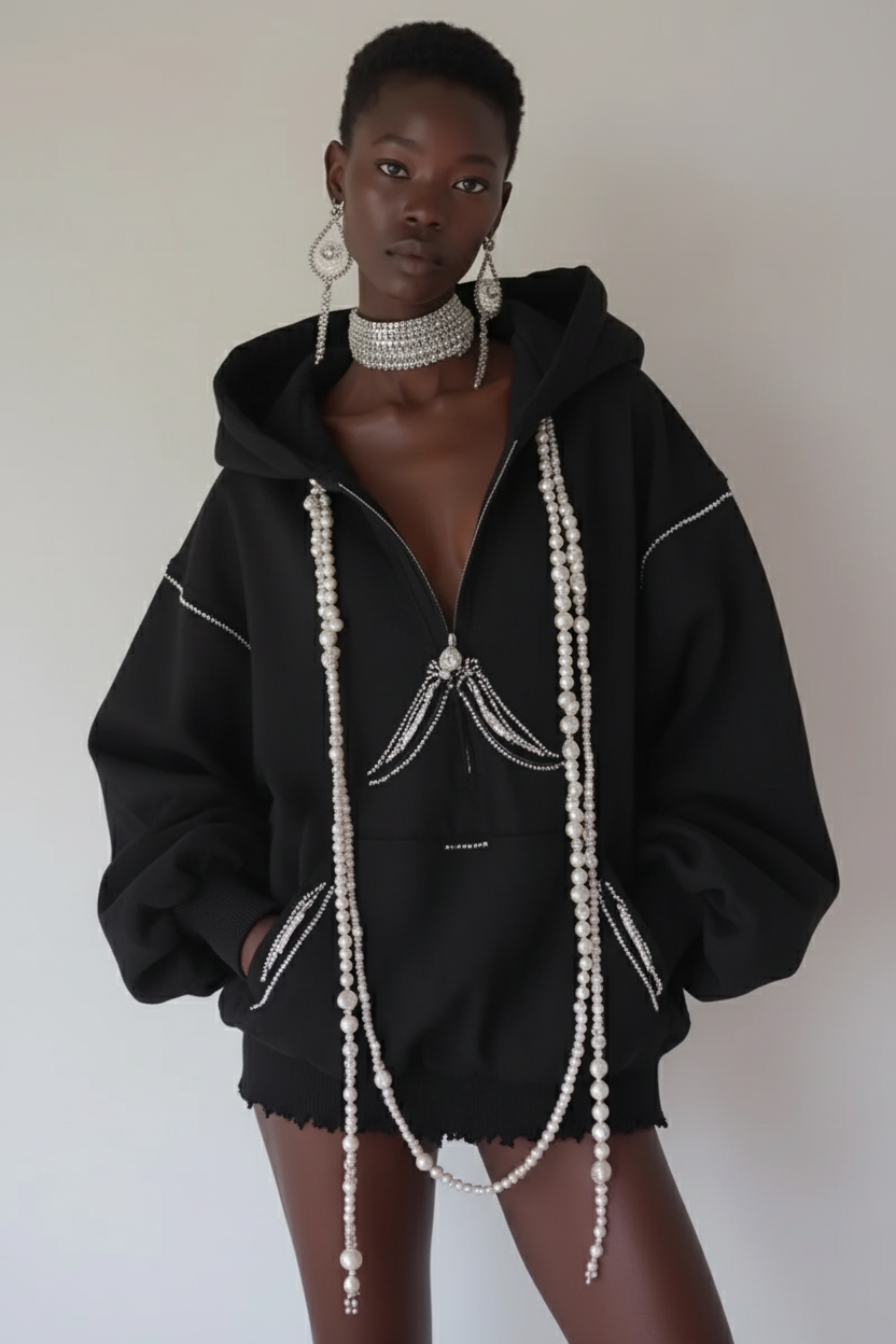 PEARL-TRIM HOODIE