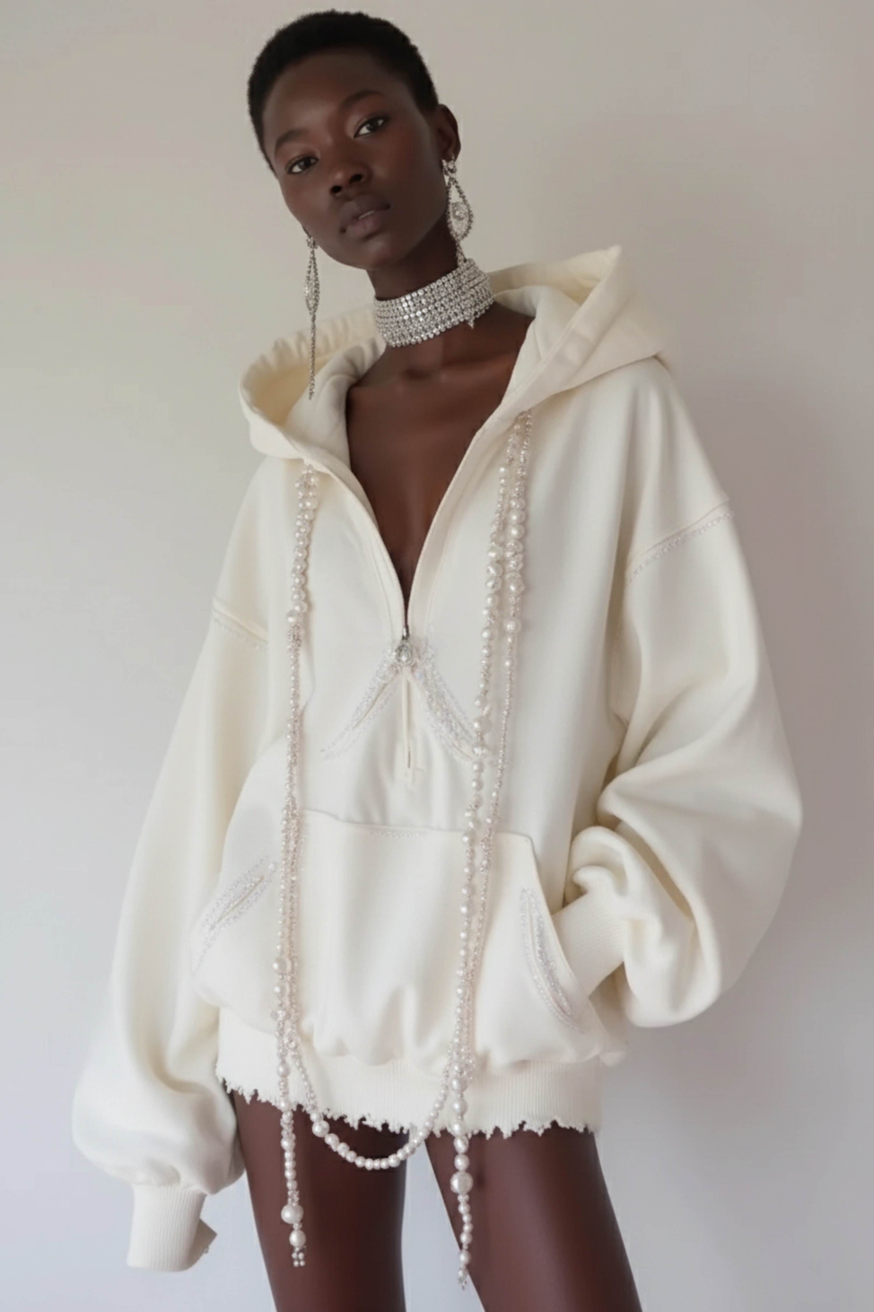 PEARL-TRIM HOODIE