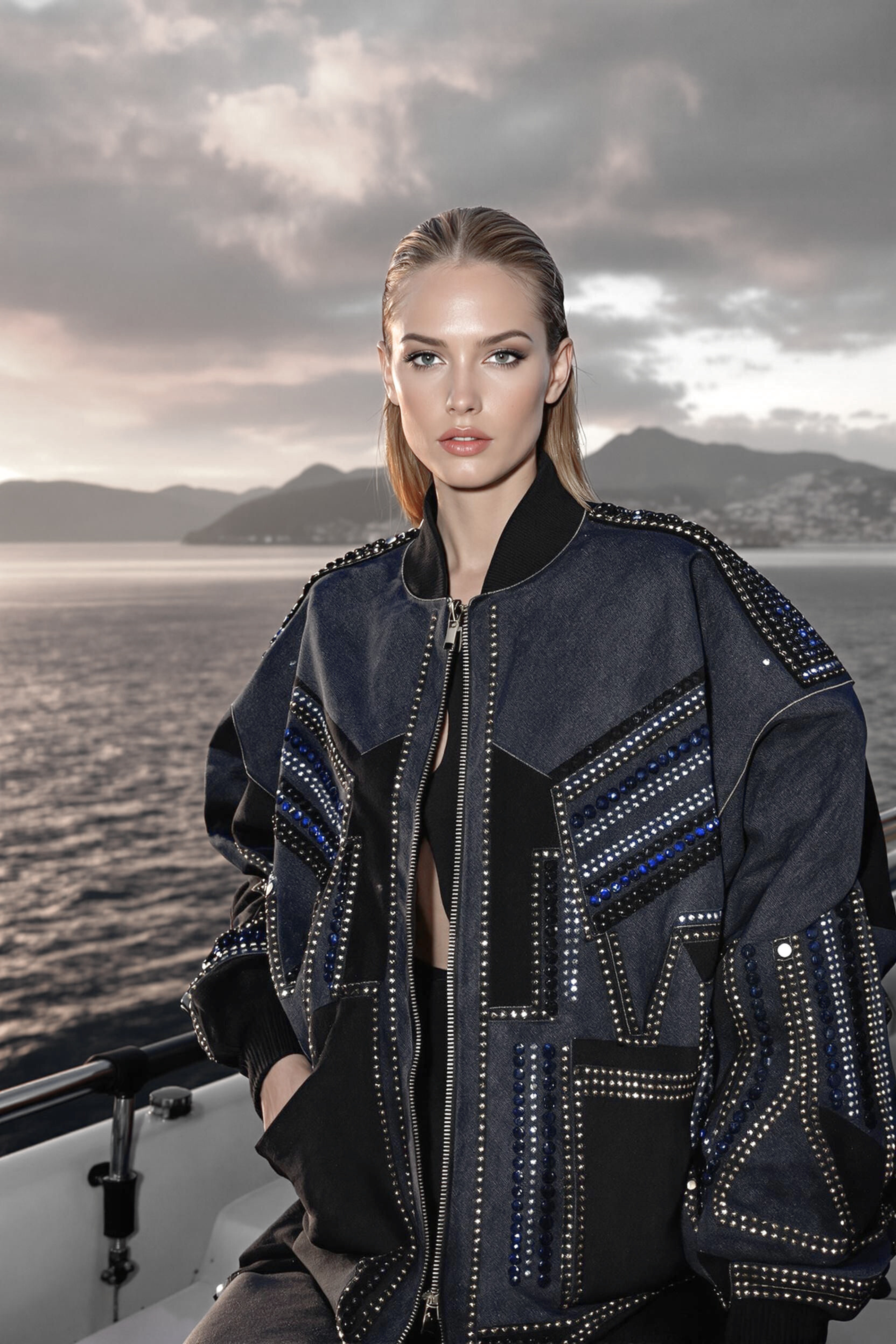 EMBELLISHED DENIM BOMBER