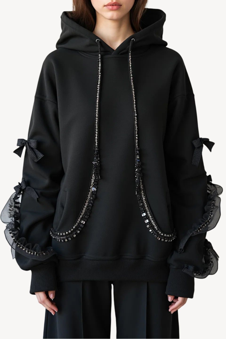 NOIR BOW HOODED SWEATSHIRT