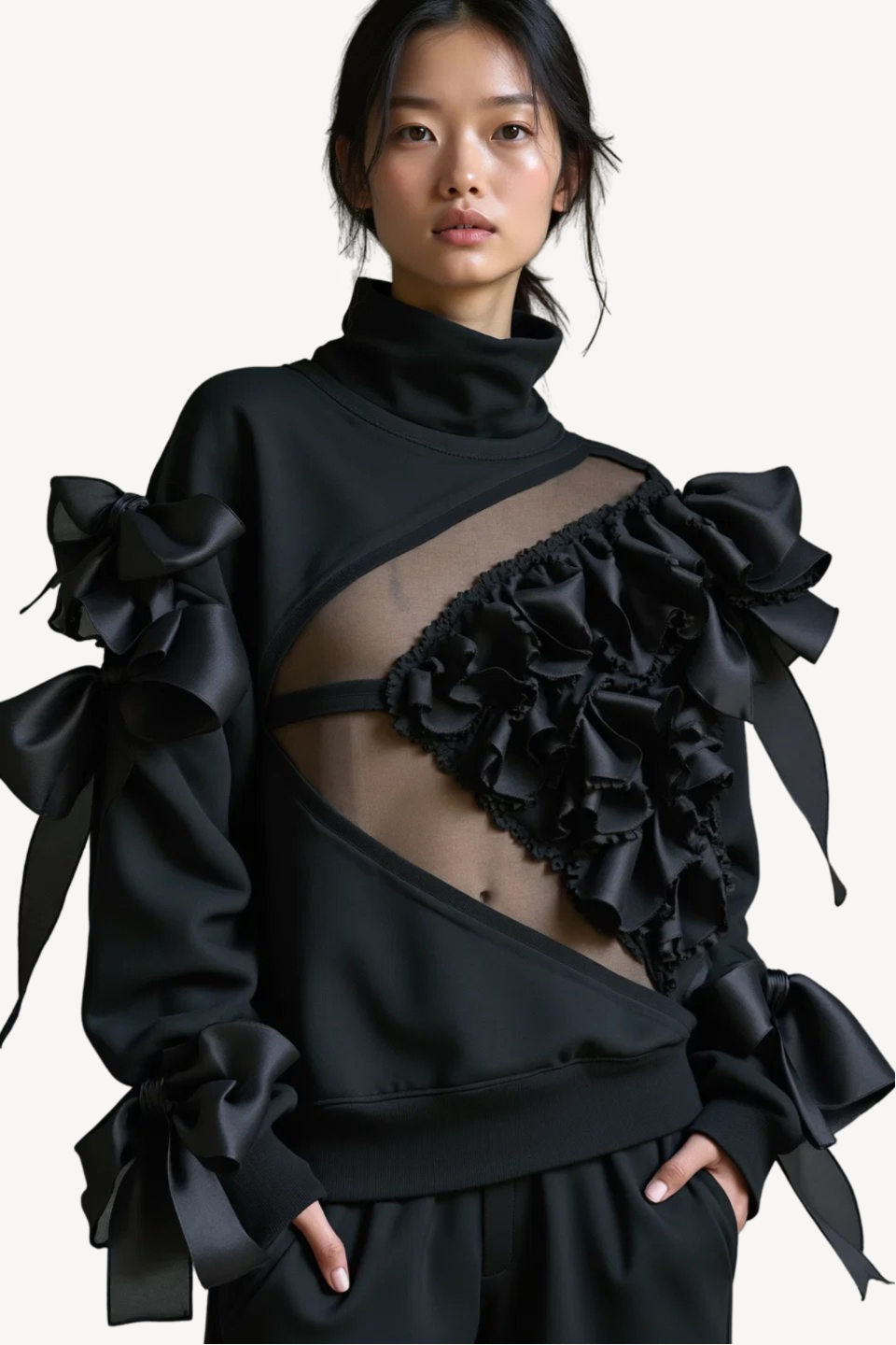 NOIR RUFFLE CUT-OUT SWEATSHIRT