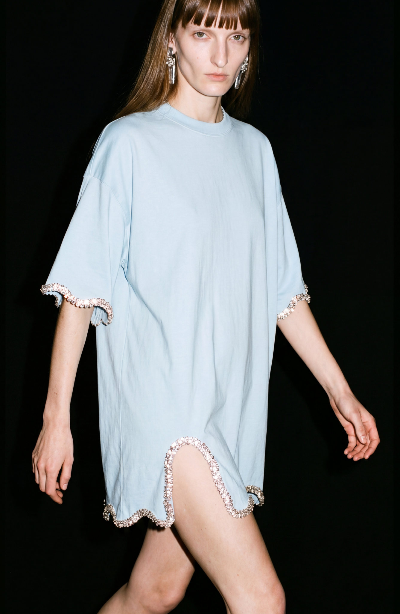 CRYSTAL-TRIM T-SHIRT in Light Blue