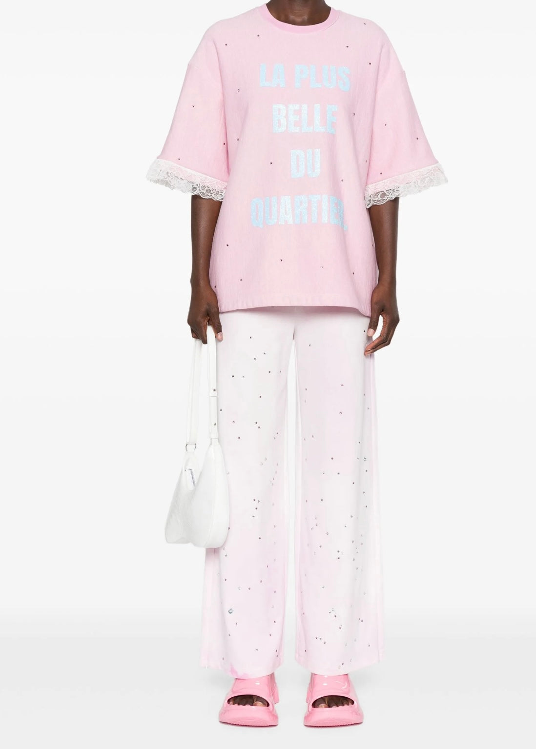 BLEACHED COTTON TRACK PANTS IN PINK