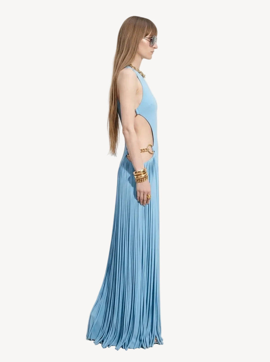 Blue Cut-Out Fringe Maxi Dress