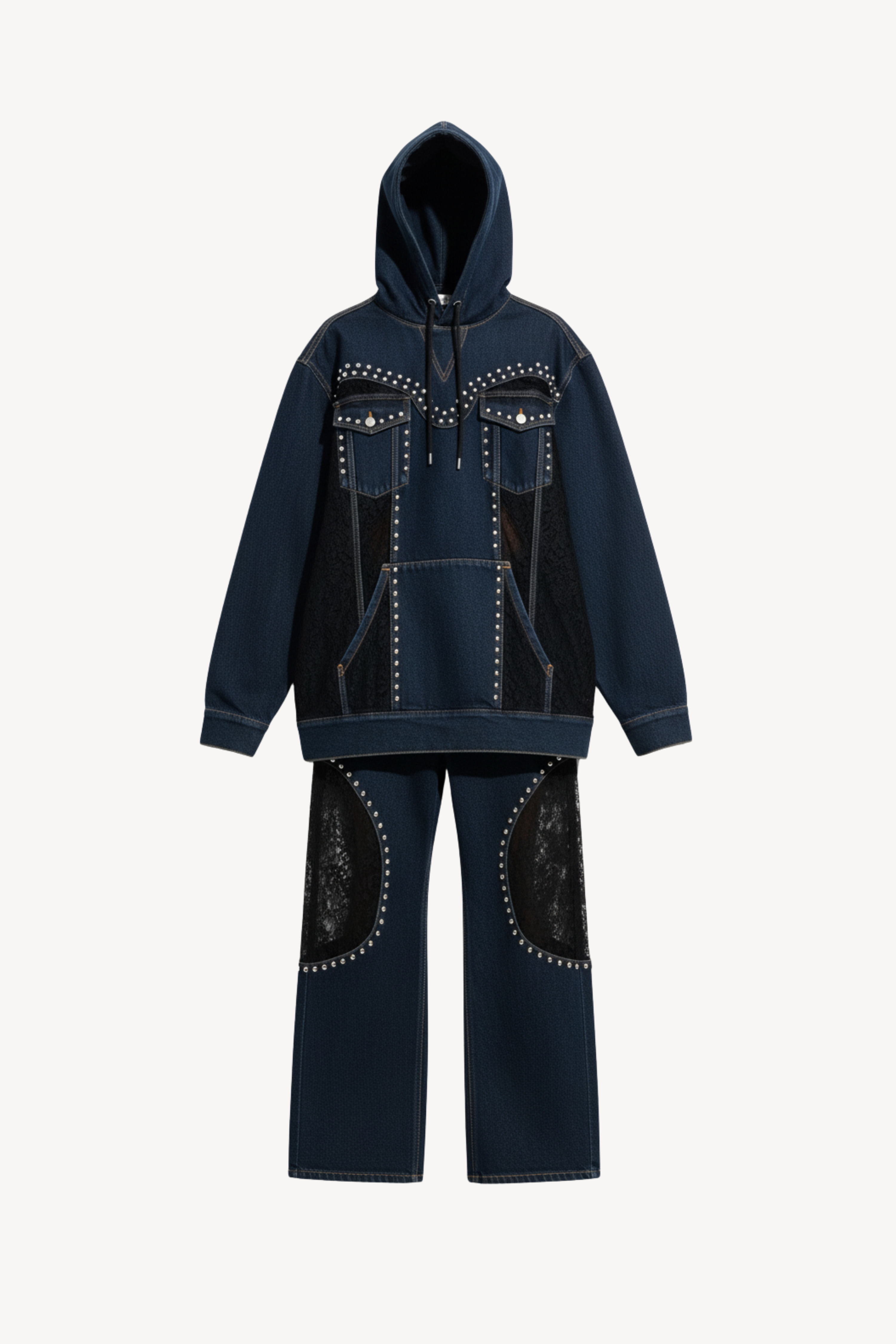 DENIM HOODIE AND TRACK PANTS SET