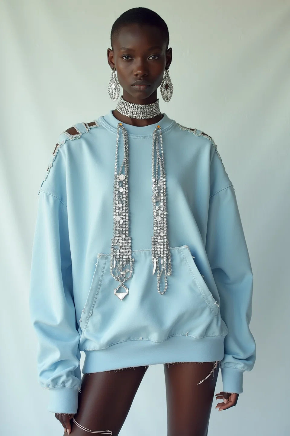 CRYSTAL-SHOULDER SWEATSHIRT