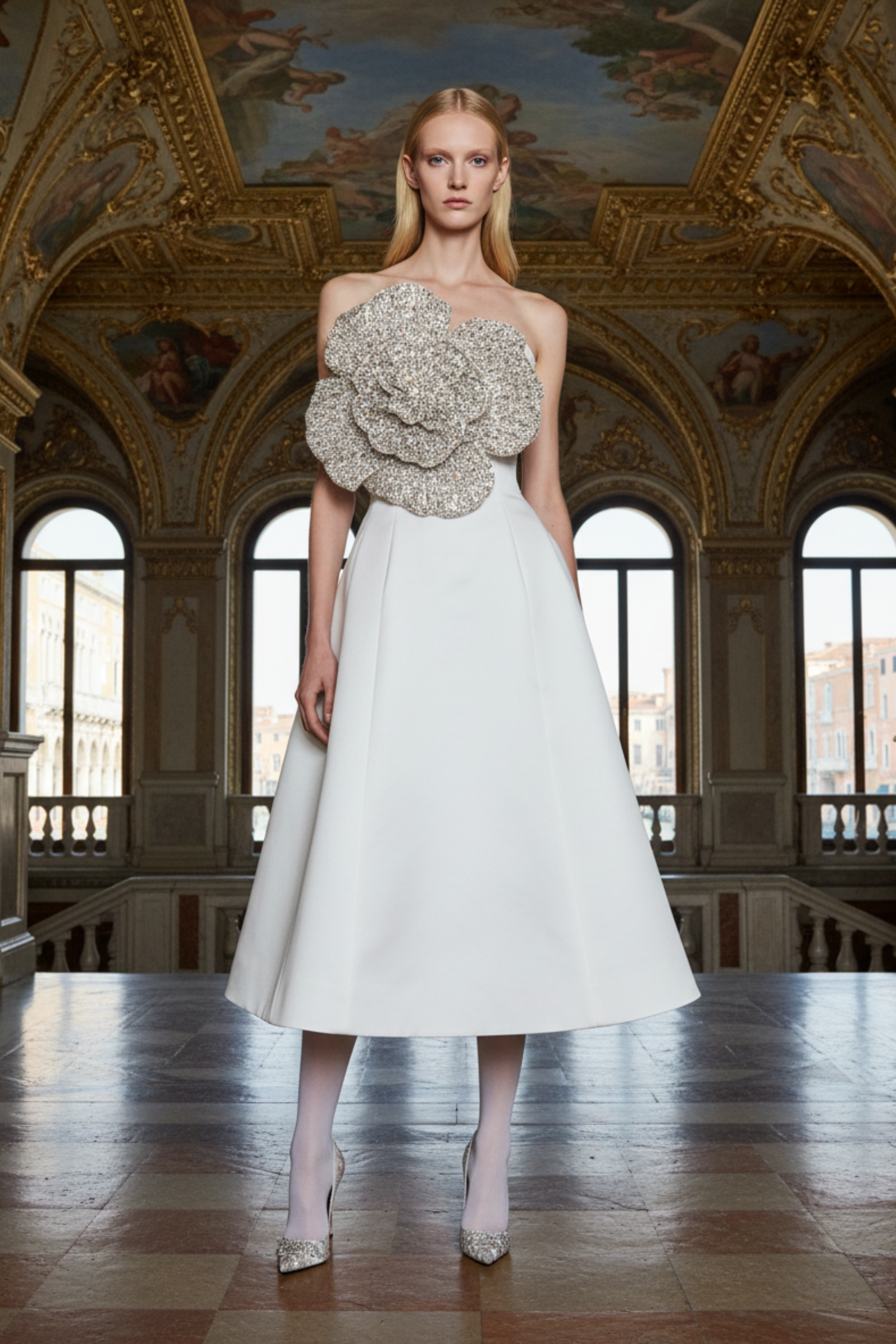 CRYSTAL ORCHID STRAPLESS DRESS