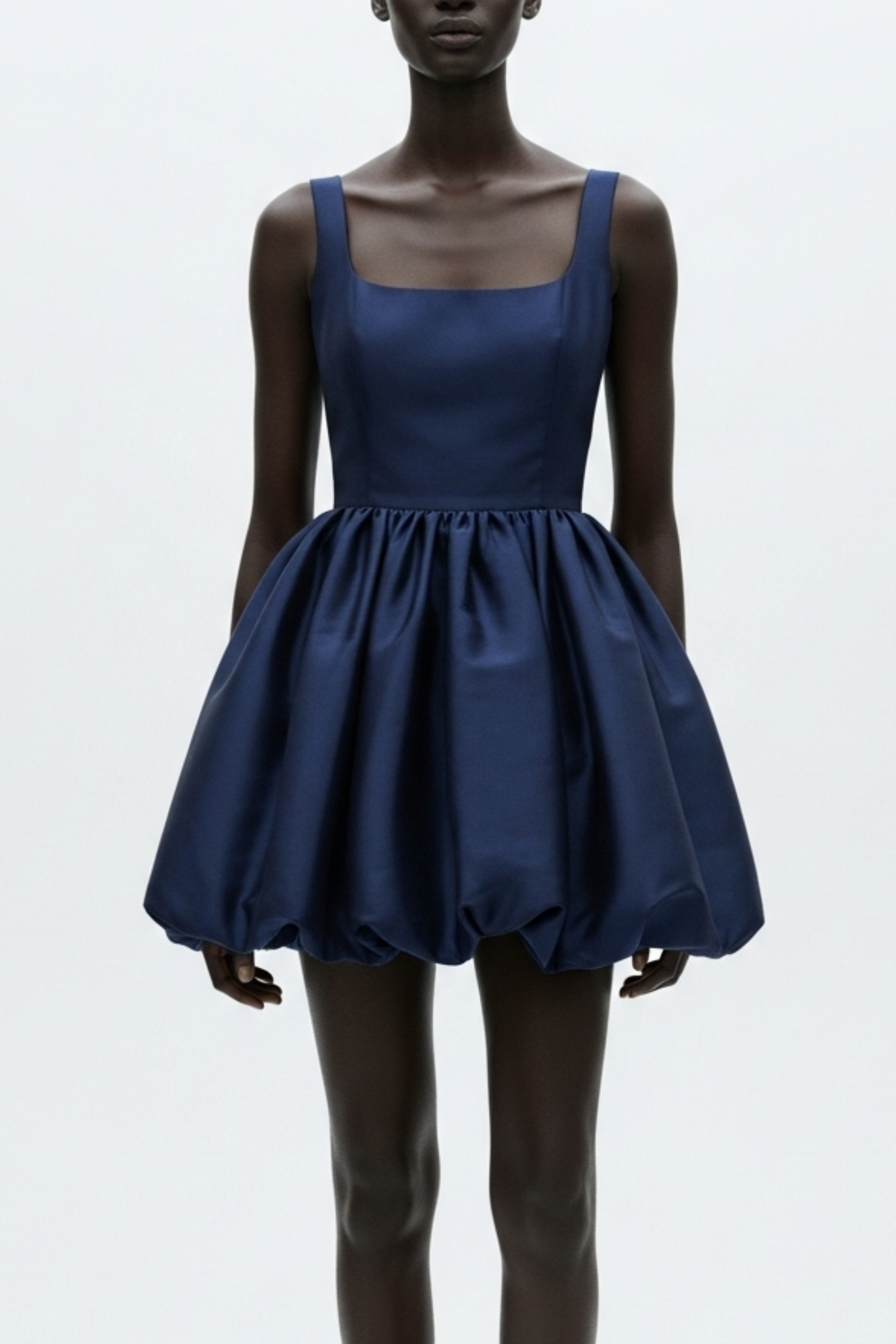 NAVY SATIN DUCHESSE MINI DRESS