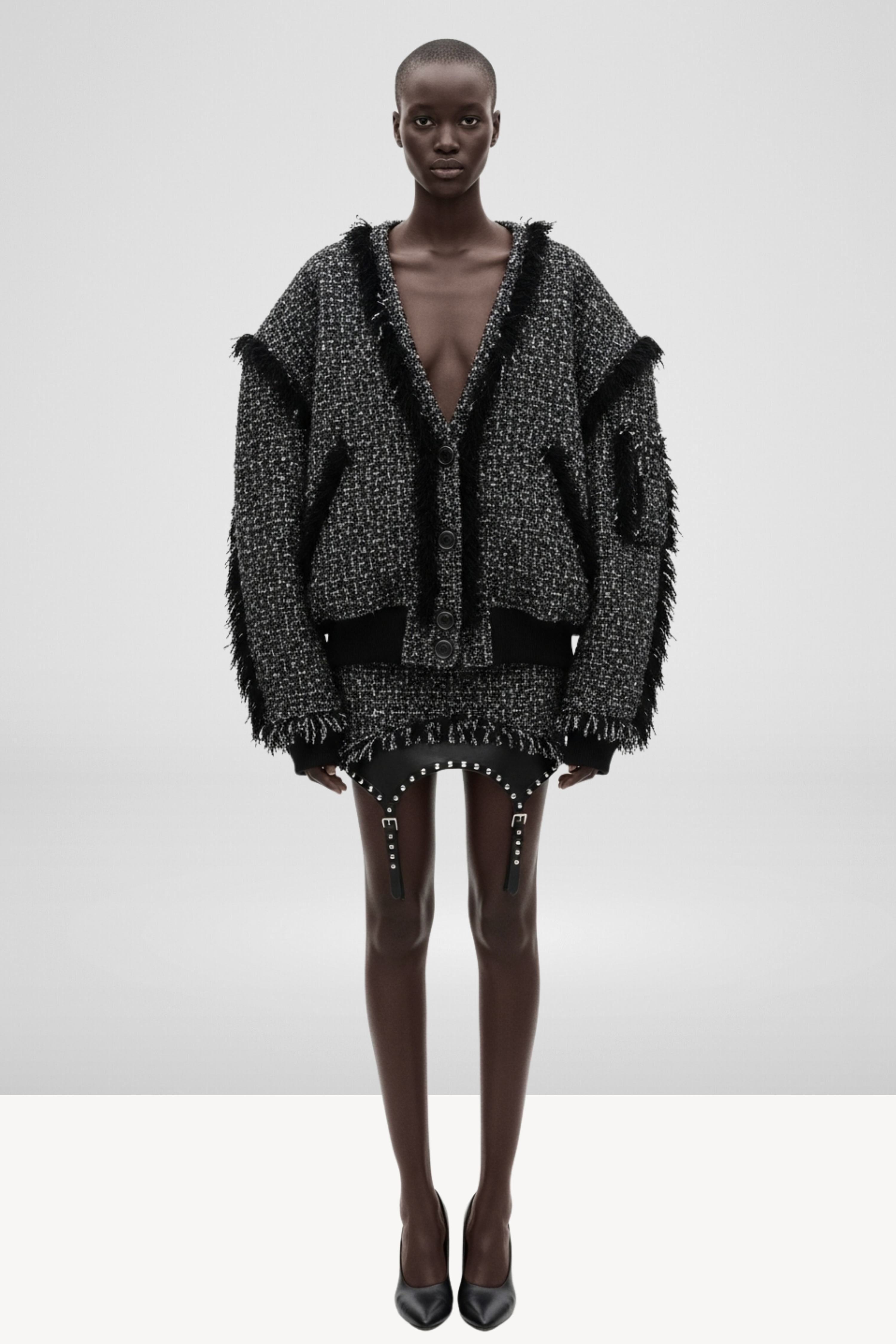 FRINGED BOUCLÉ JACKET AND SKIRT SET