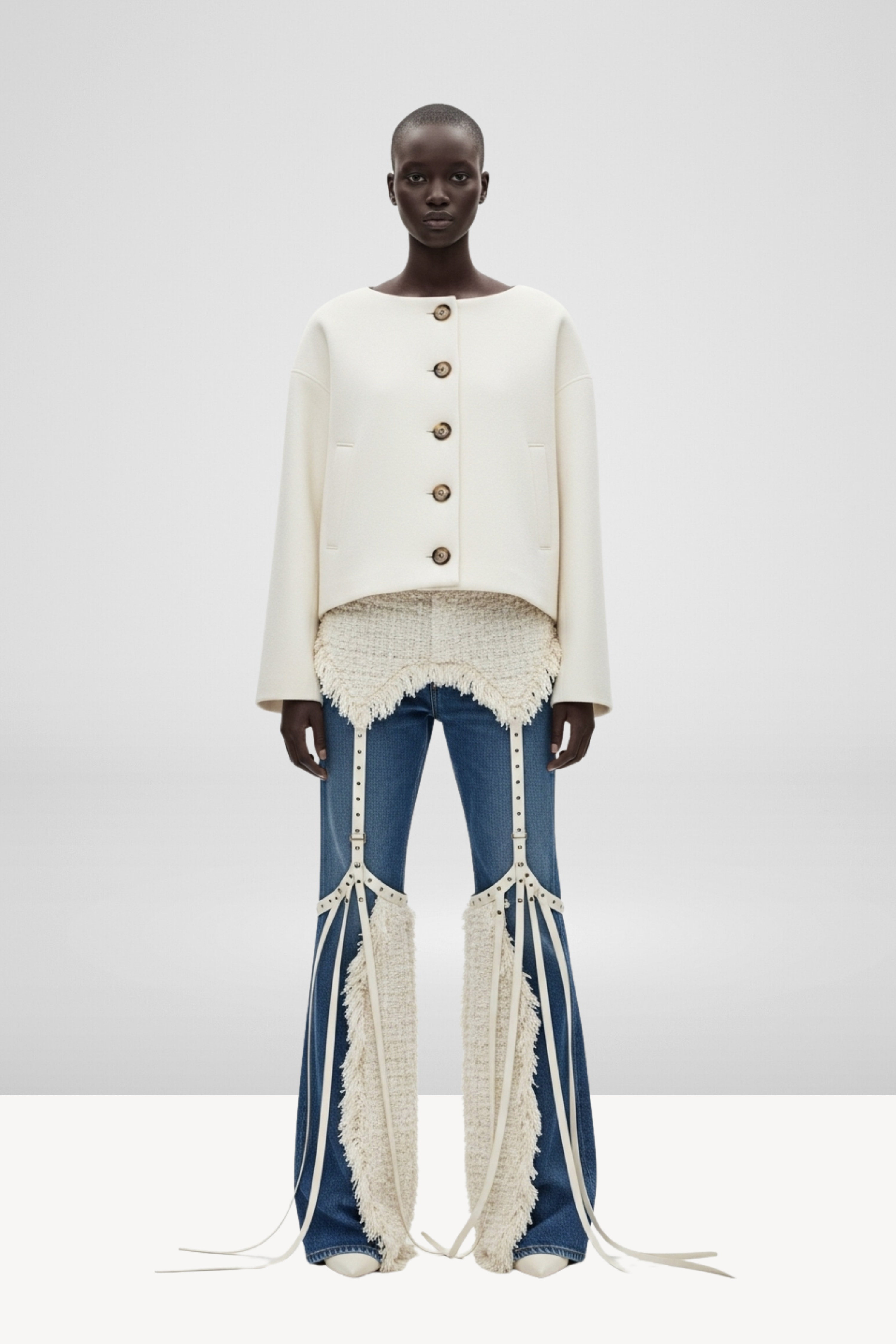 BOUCLÉ-PANEL DENIM JEANS