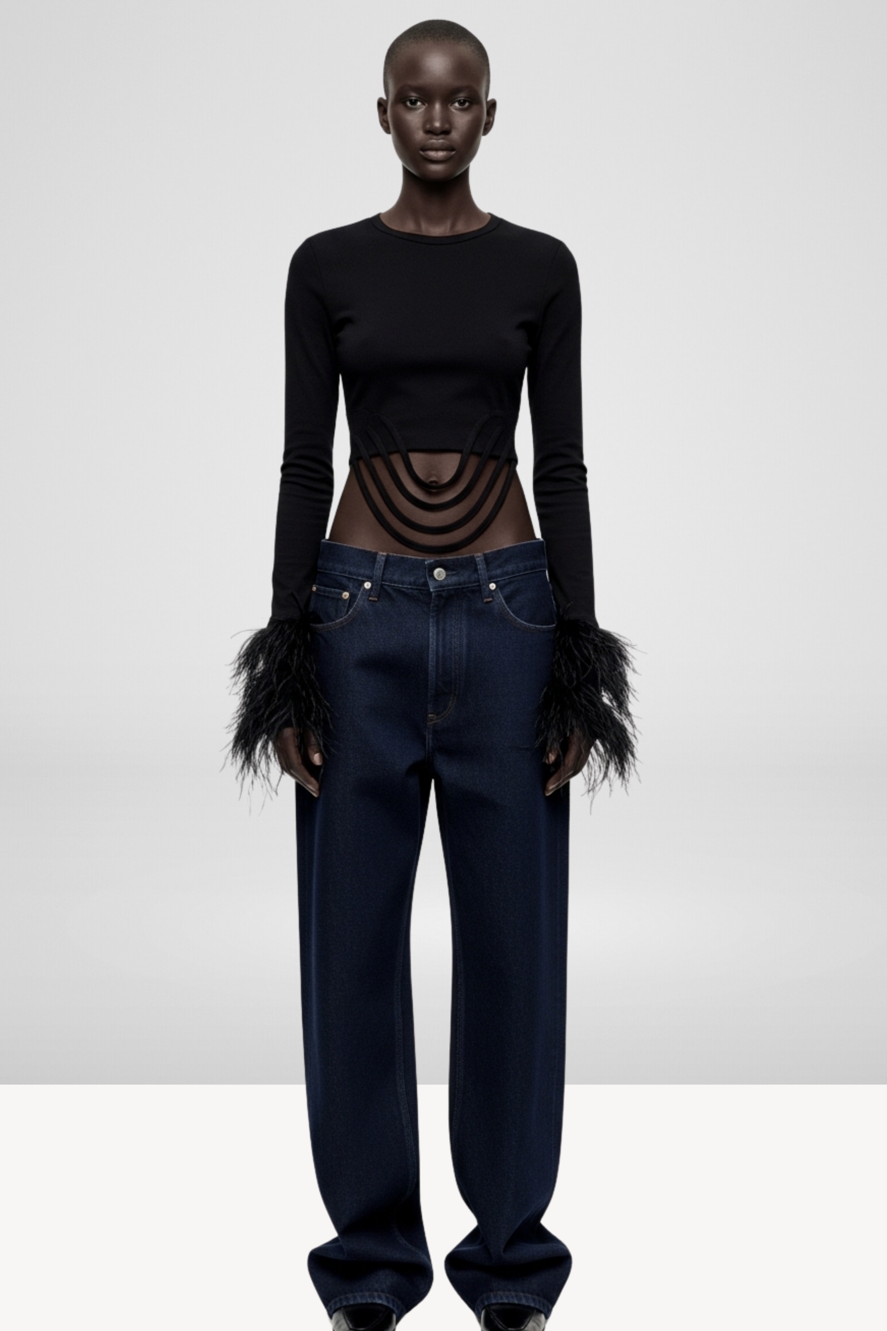 FEATHER-CUFF CUT-OUT TOP