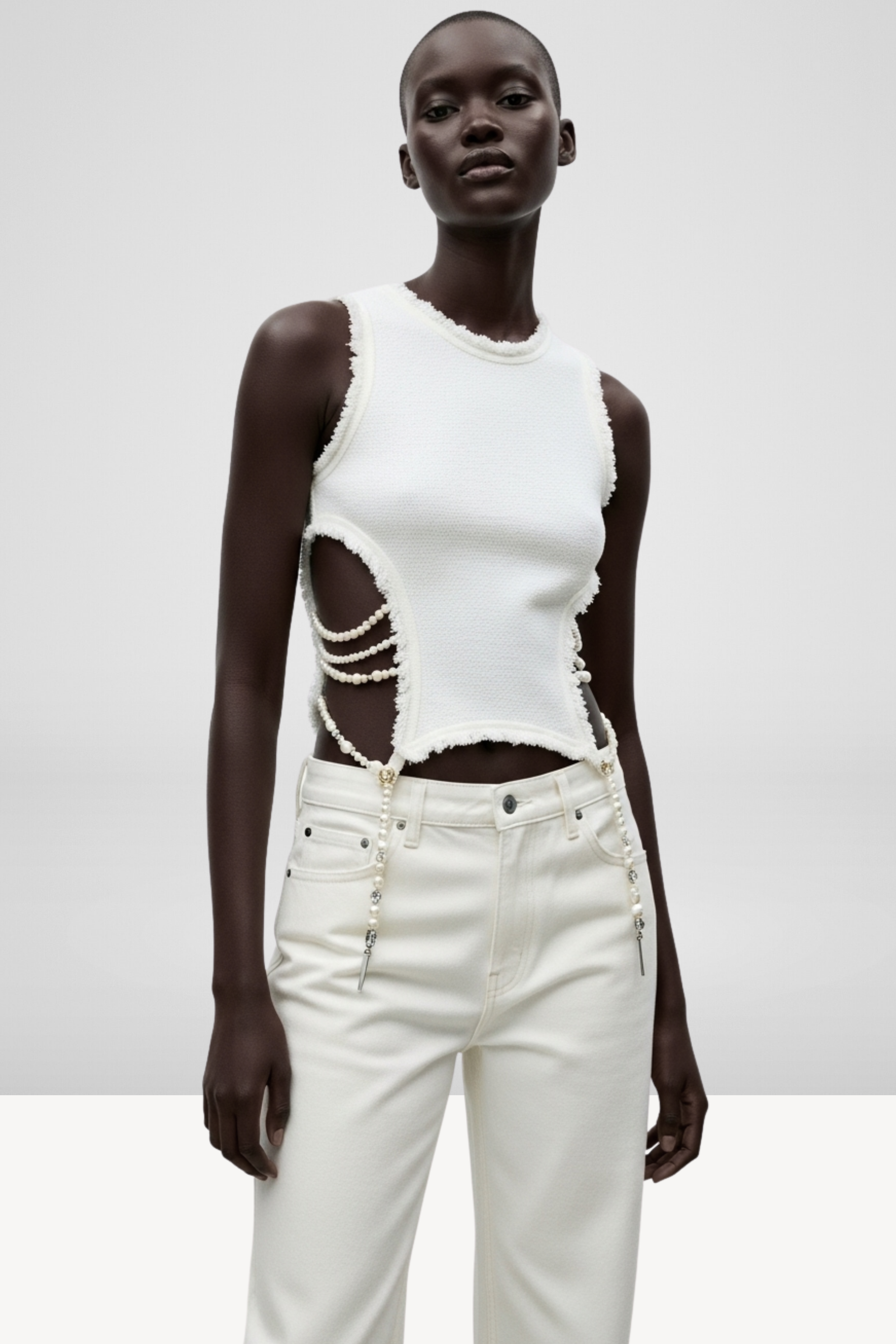 PEARL-STRAP CUT-OUT TOP