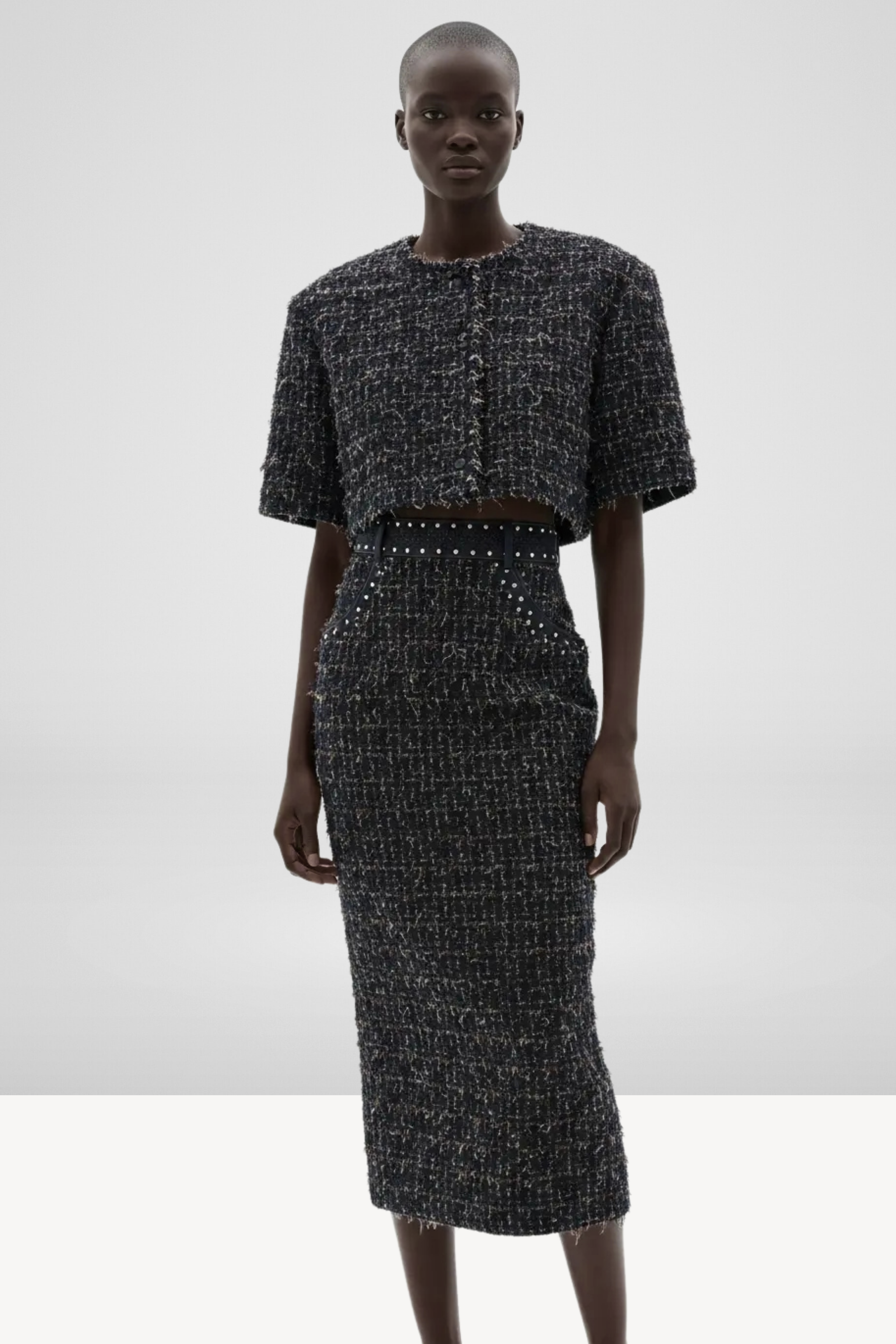 TWEED SET WITH STUDDED BELT