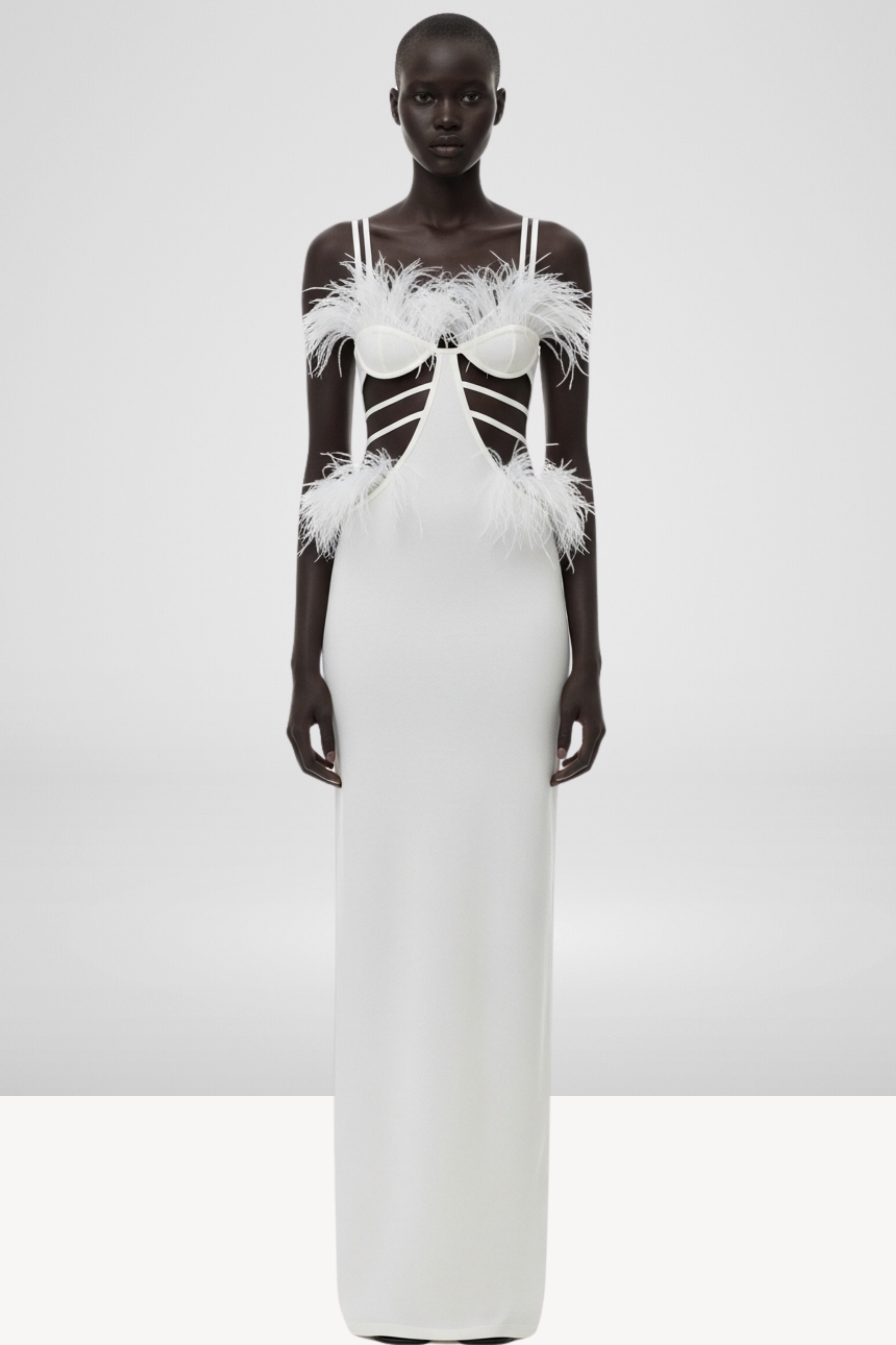 FEATHER-TRIM CUT-OUT GOWN