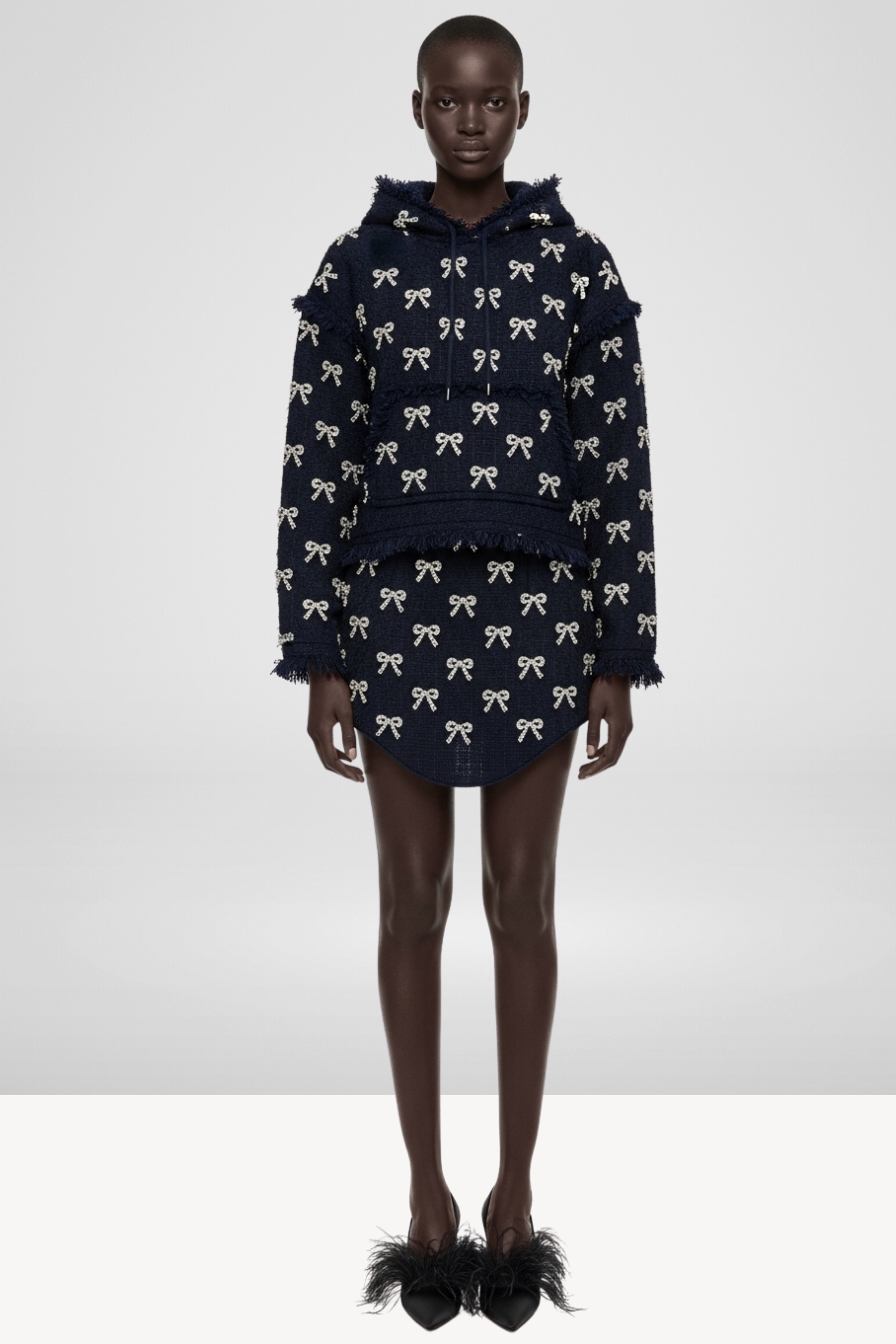 CRYSTAL-BOW HOODIE AND SKIRT SET