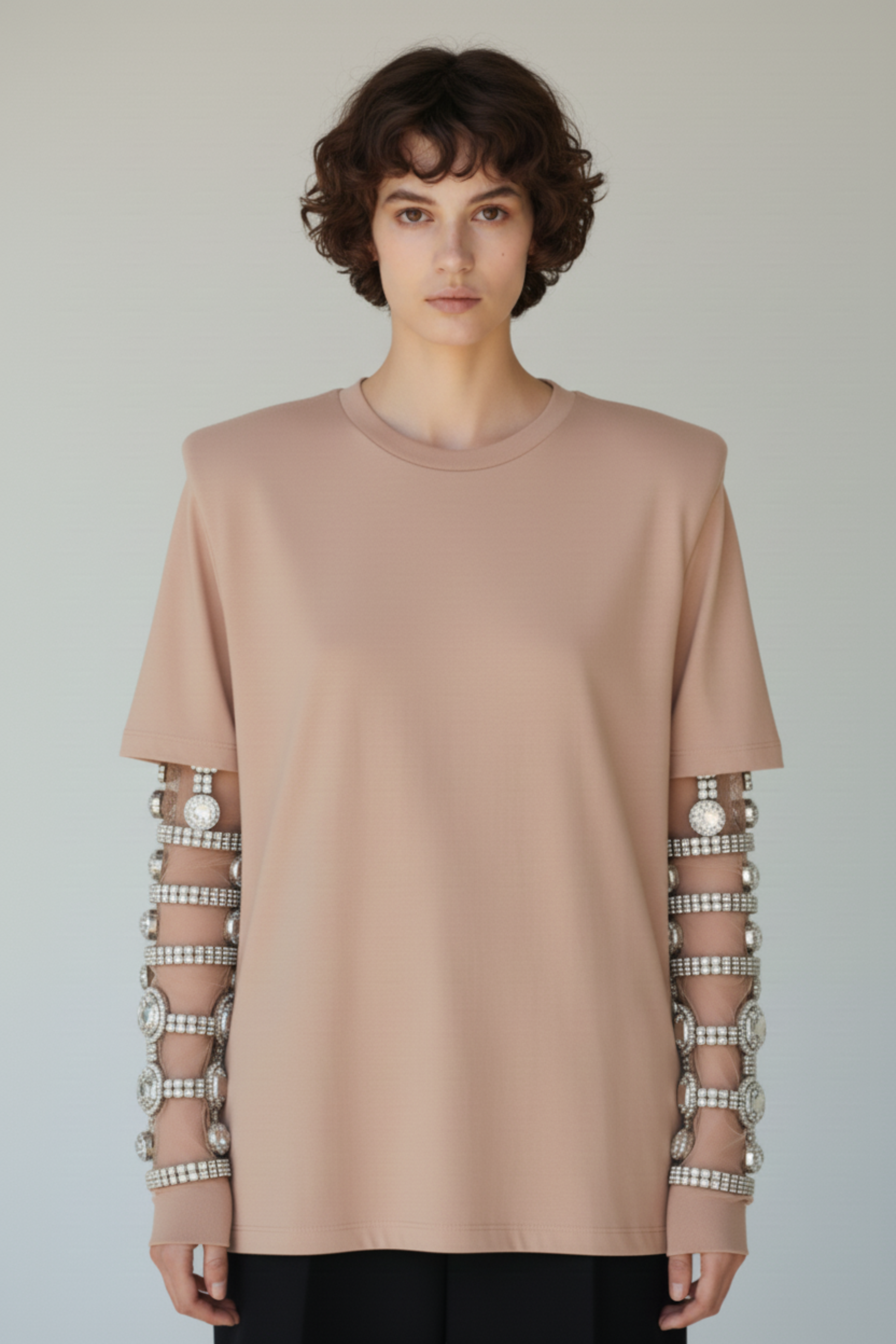 CRYSTAL-SLEEVE T-SHIRT