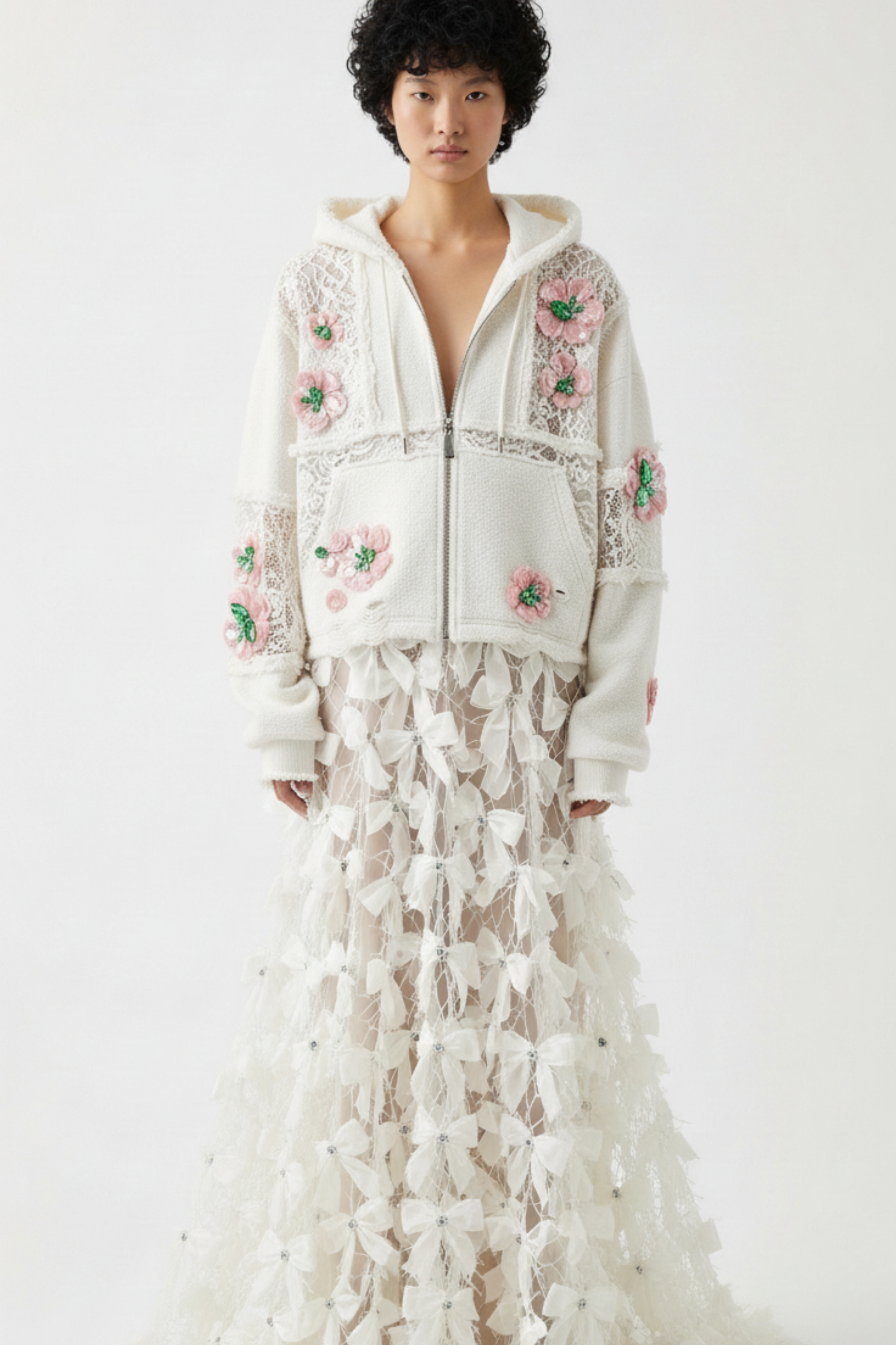 WHITE FLORAL HOODIE