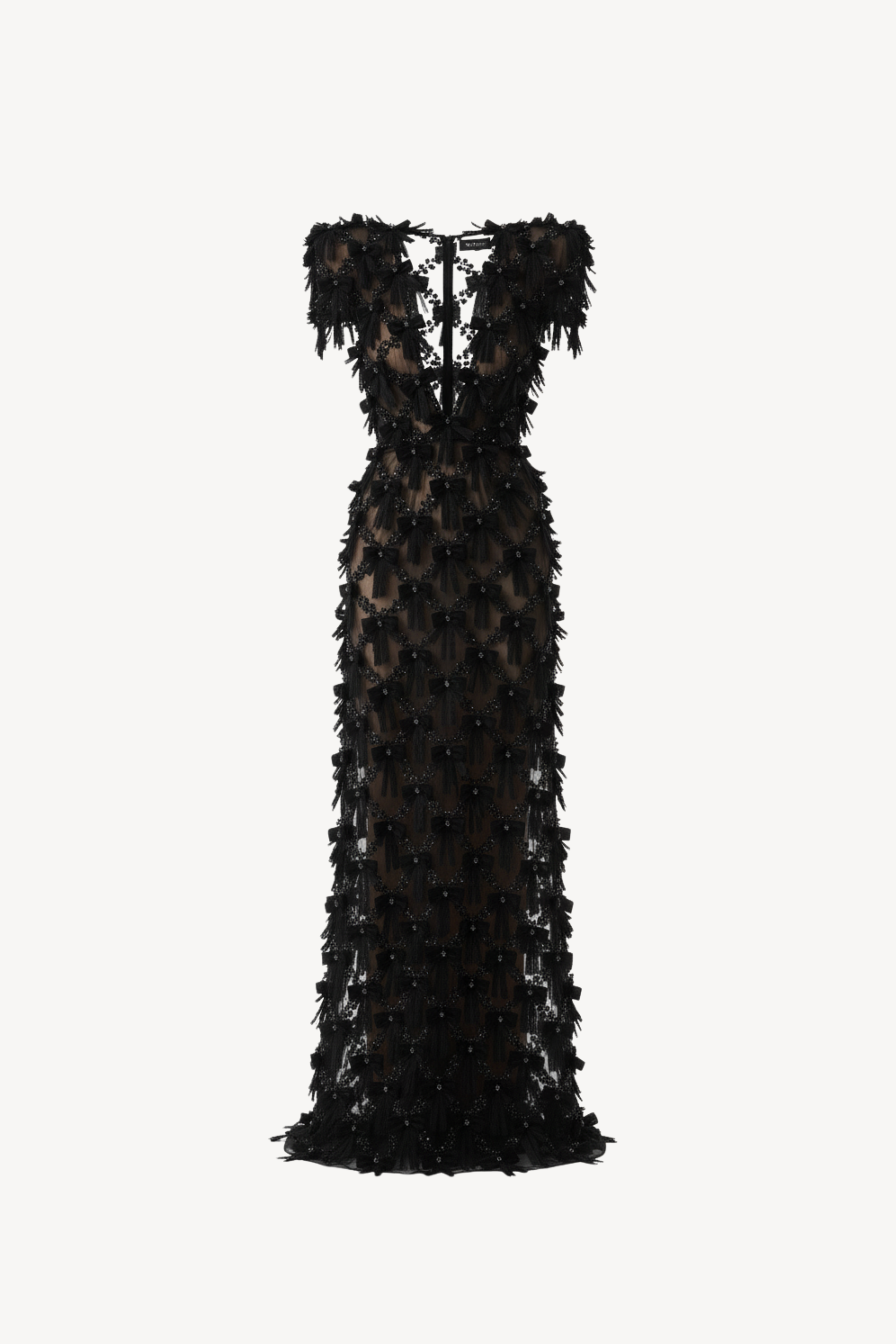 Remaoa Bow Lace Ruffle Maxi Dress - Black