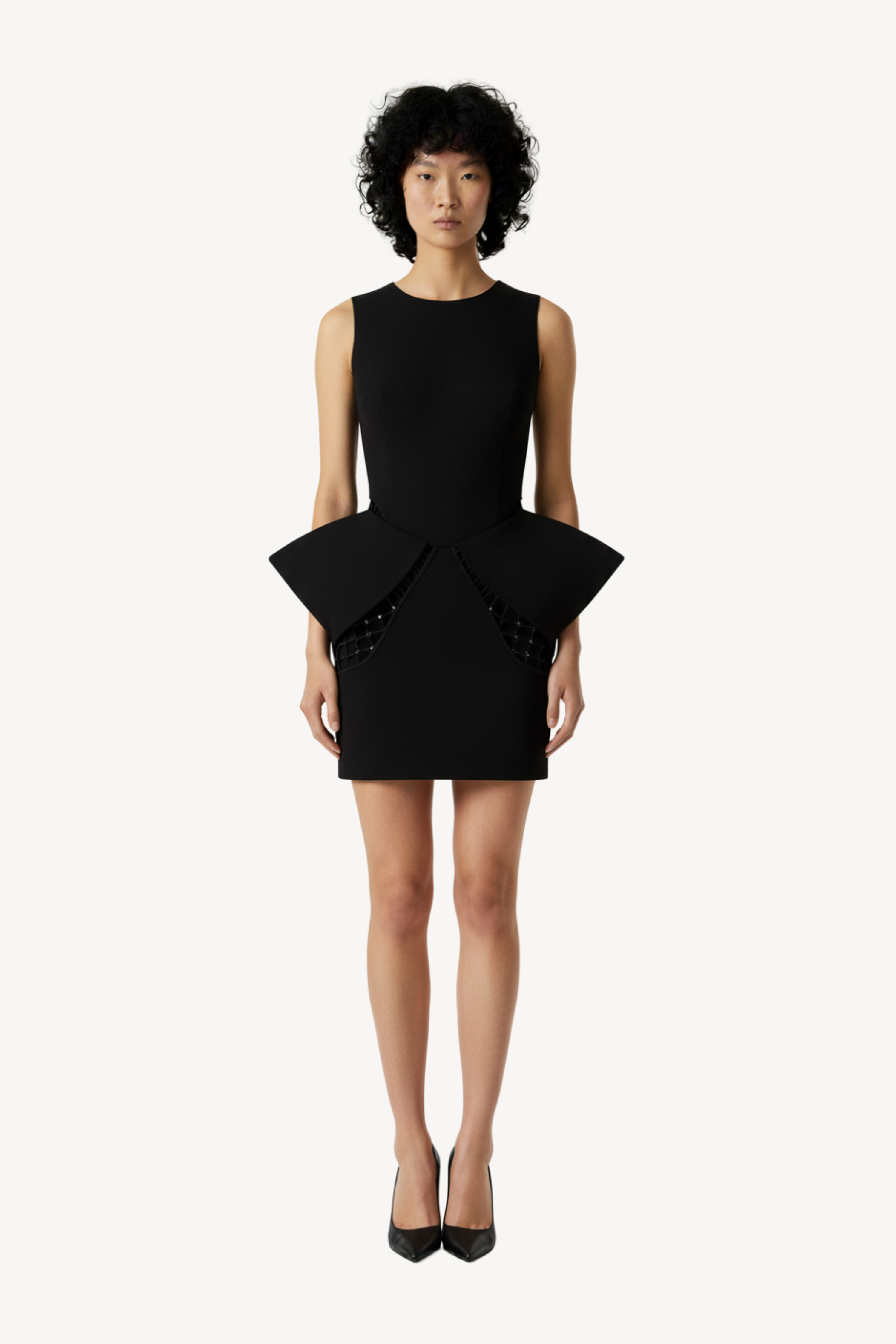 CRYSTAL PEPLUM MINI DRESS