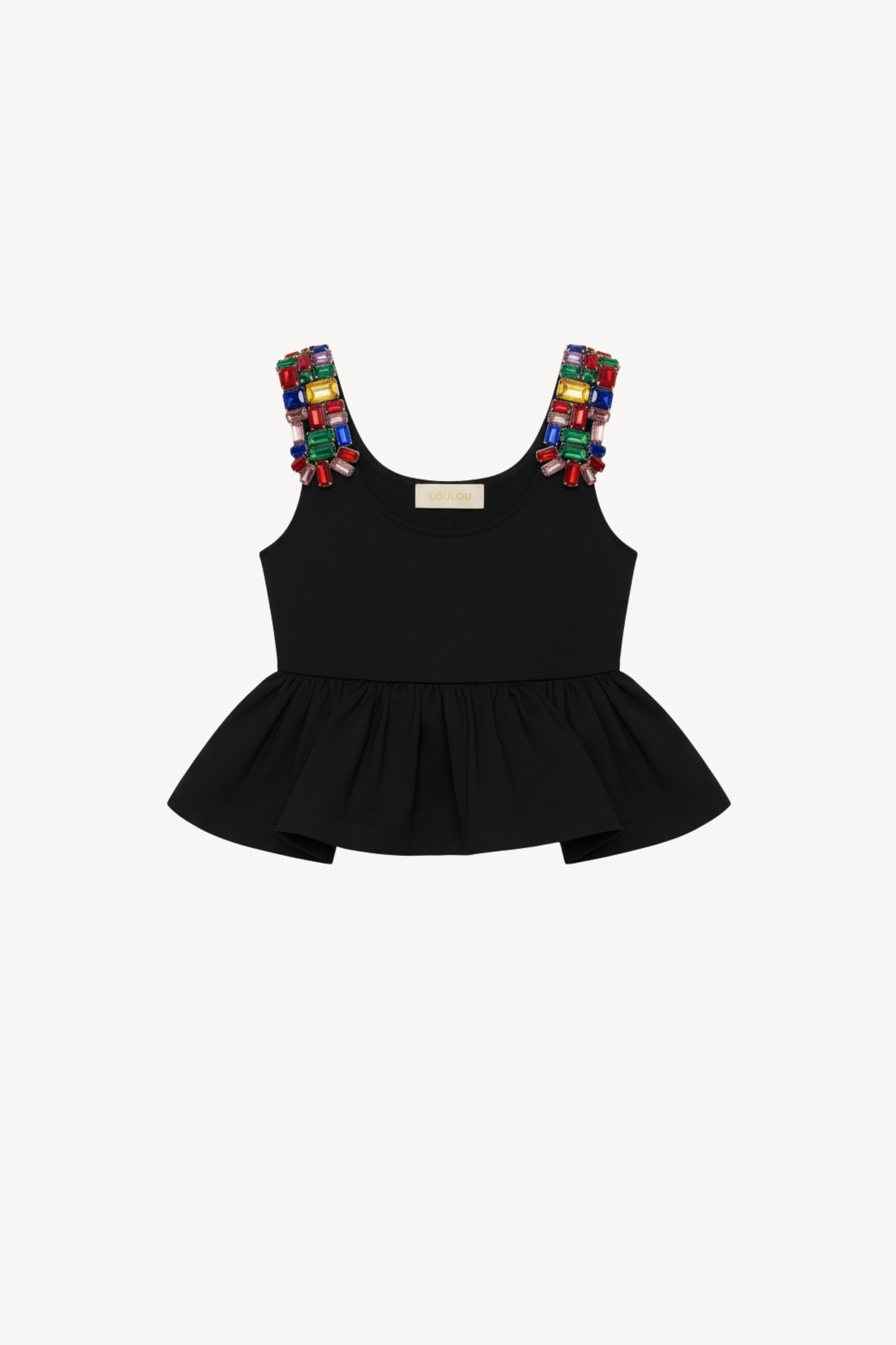 CRYSTAL-STRAP PEPLUM TOP