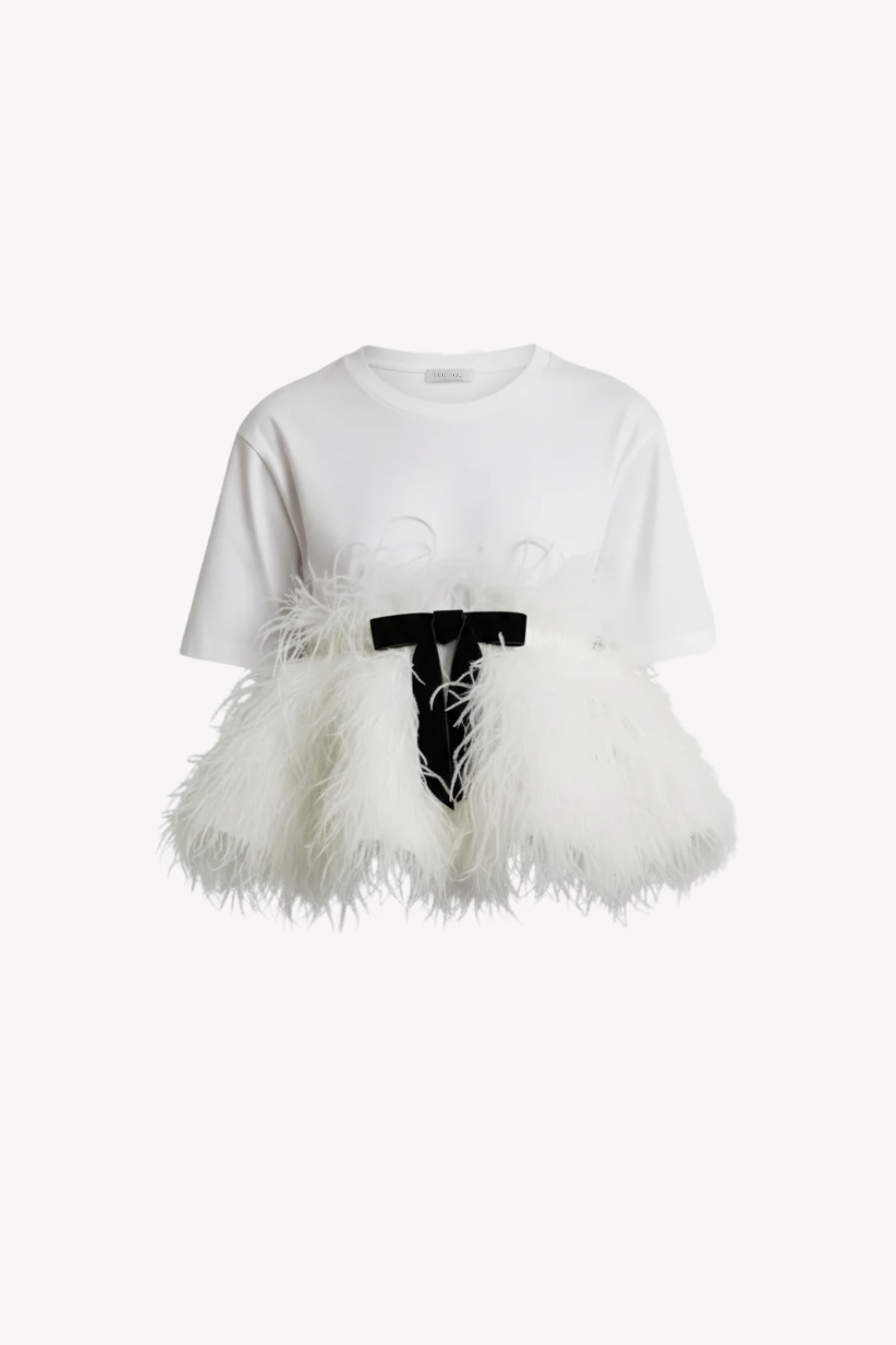 WHITE FEATHER PEPLUM T-SHIRT