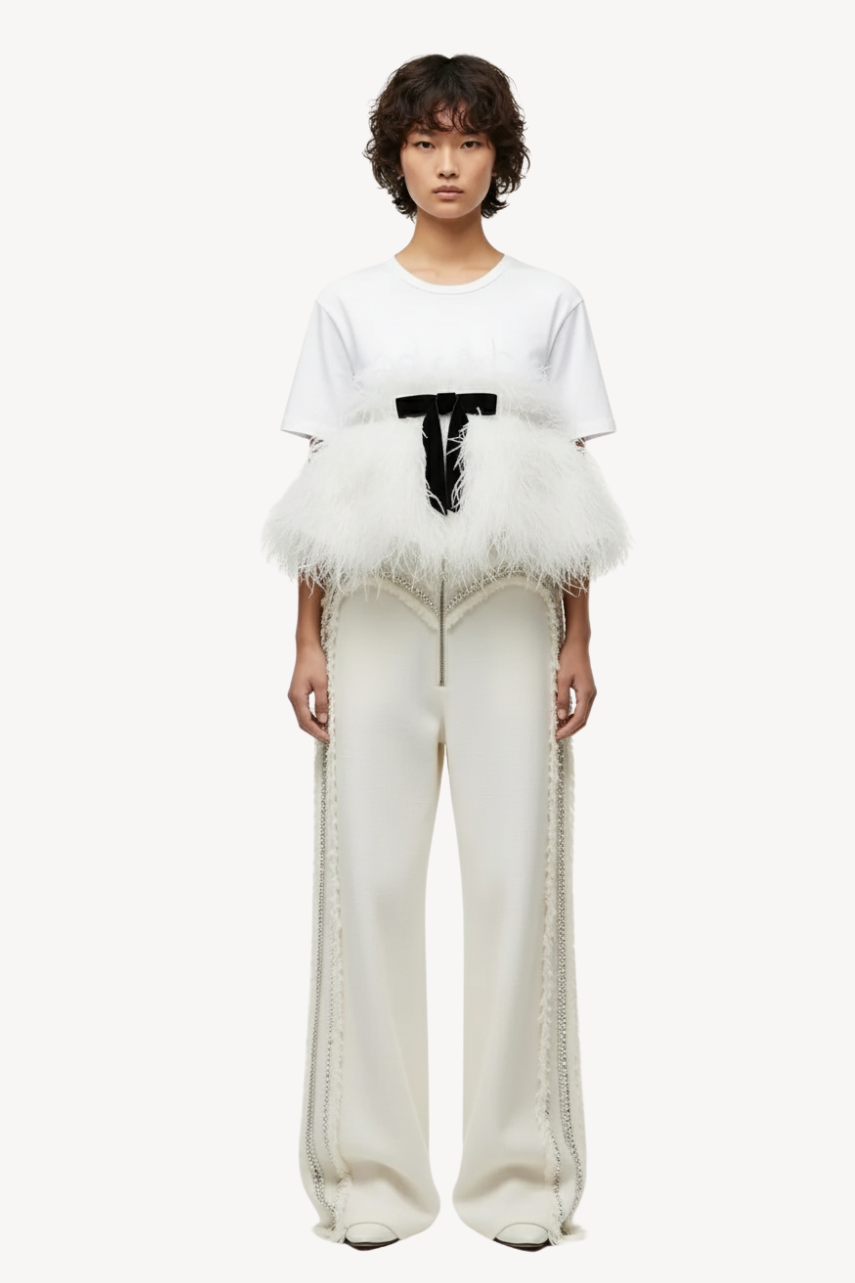 WHITE FEATHER PEPLUM T-SHIRT