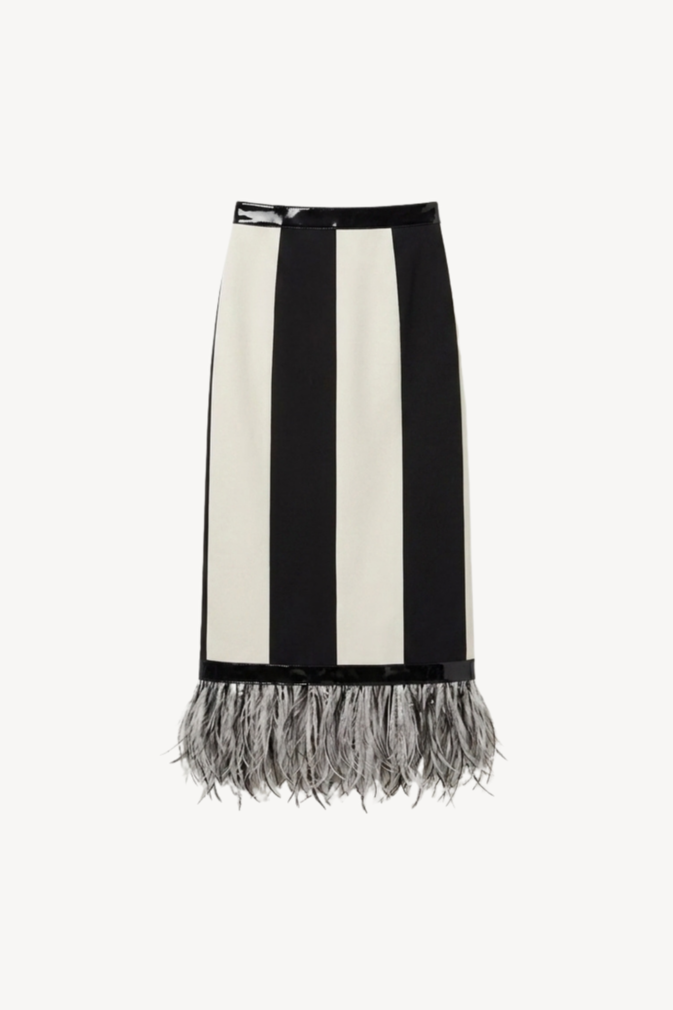 Black and ivory striped feather trim midi skirt product image