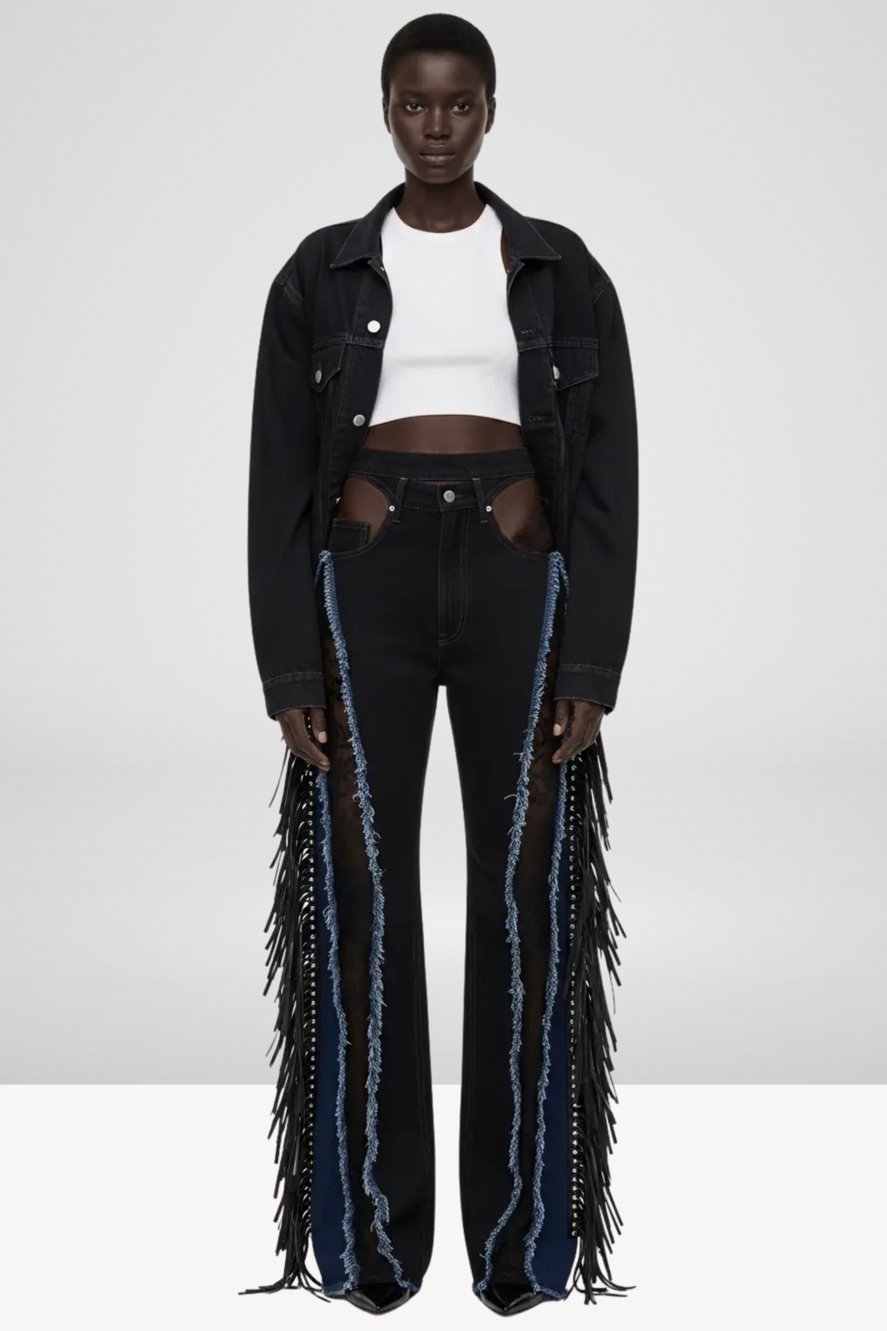 DENIM FRINGE JEANS