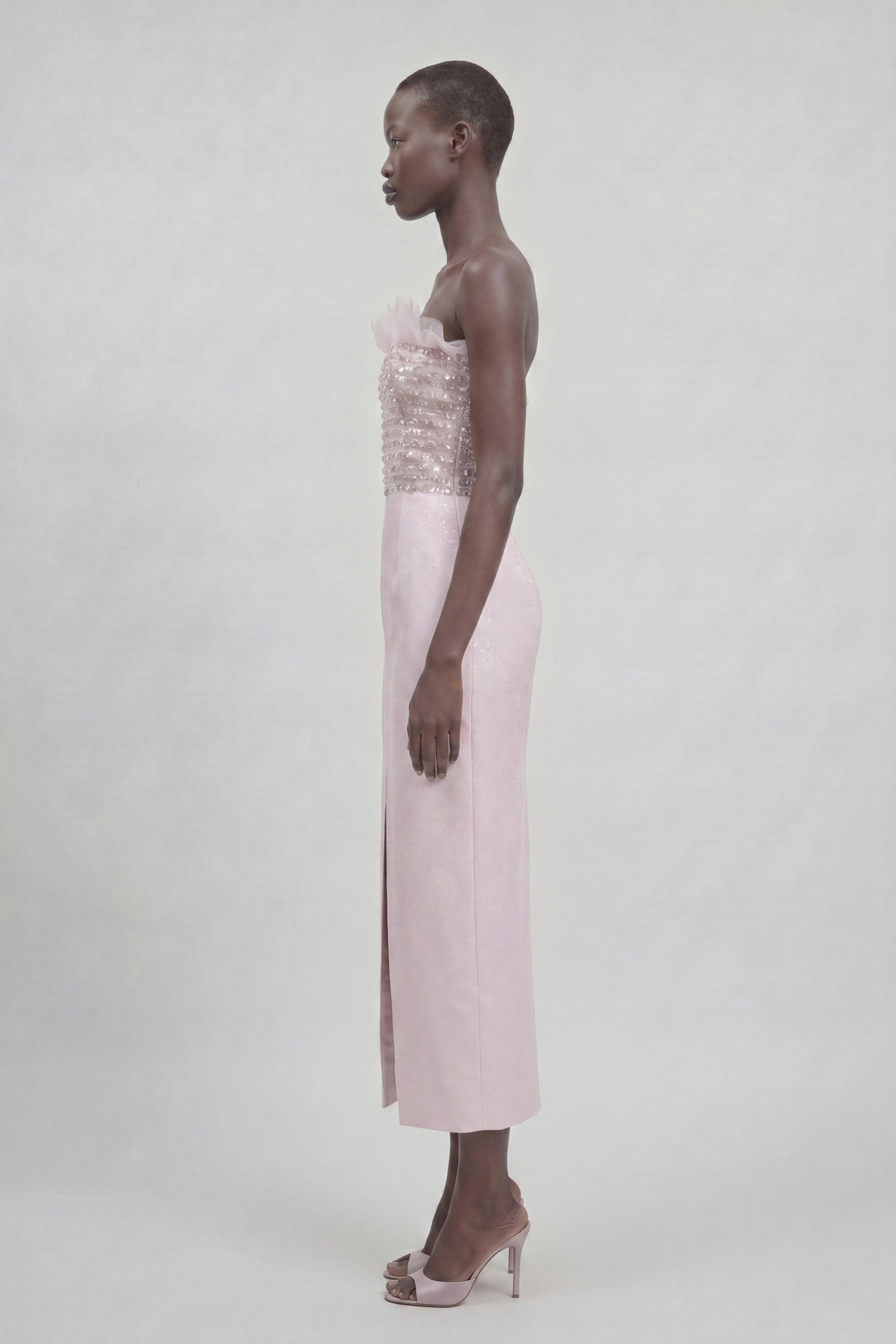 LOULOU Pink Crystal Corset Midi Dress - photo 4