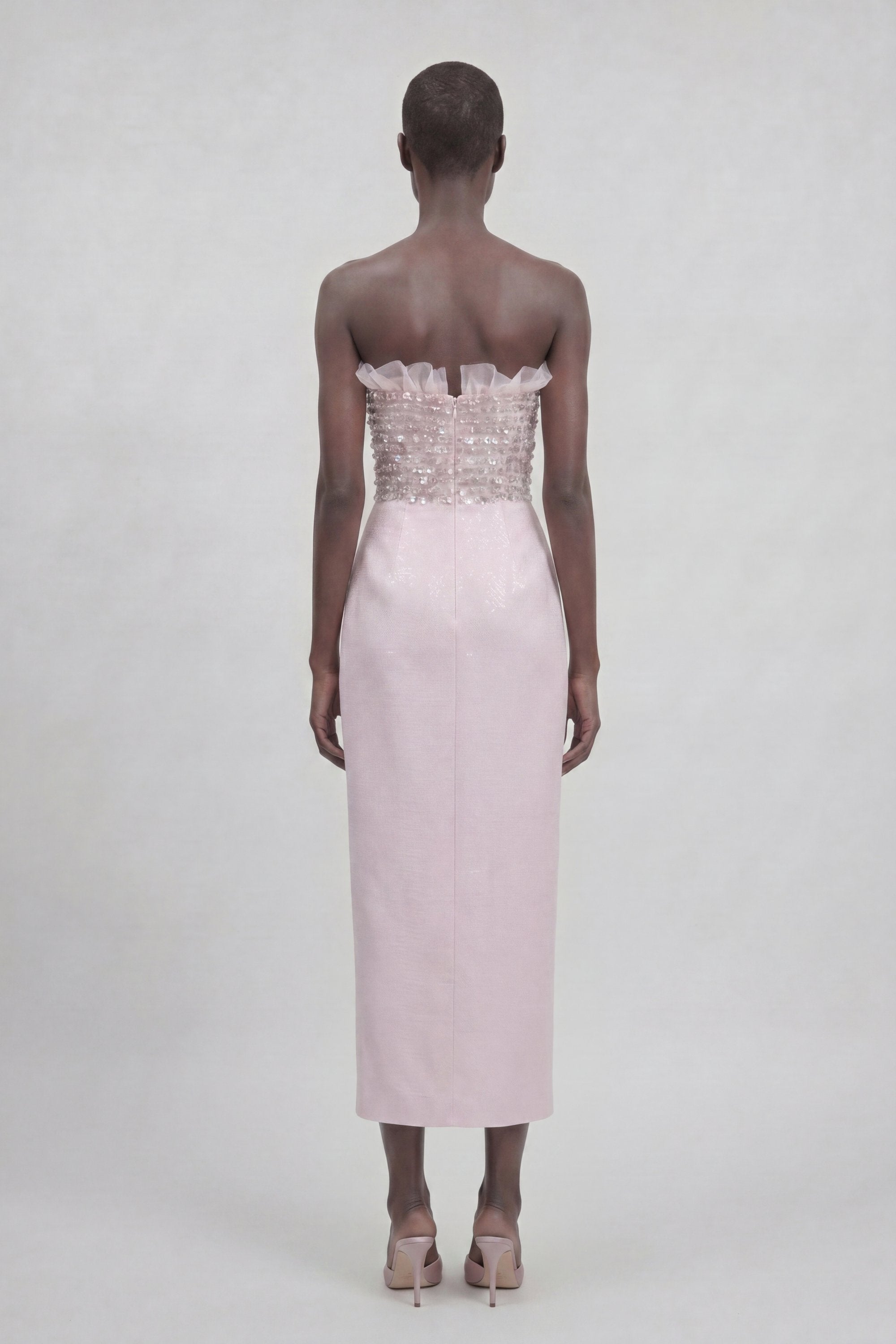LOULOU Pink Crystal Corset Midi Dress - photo 5
