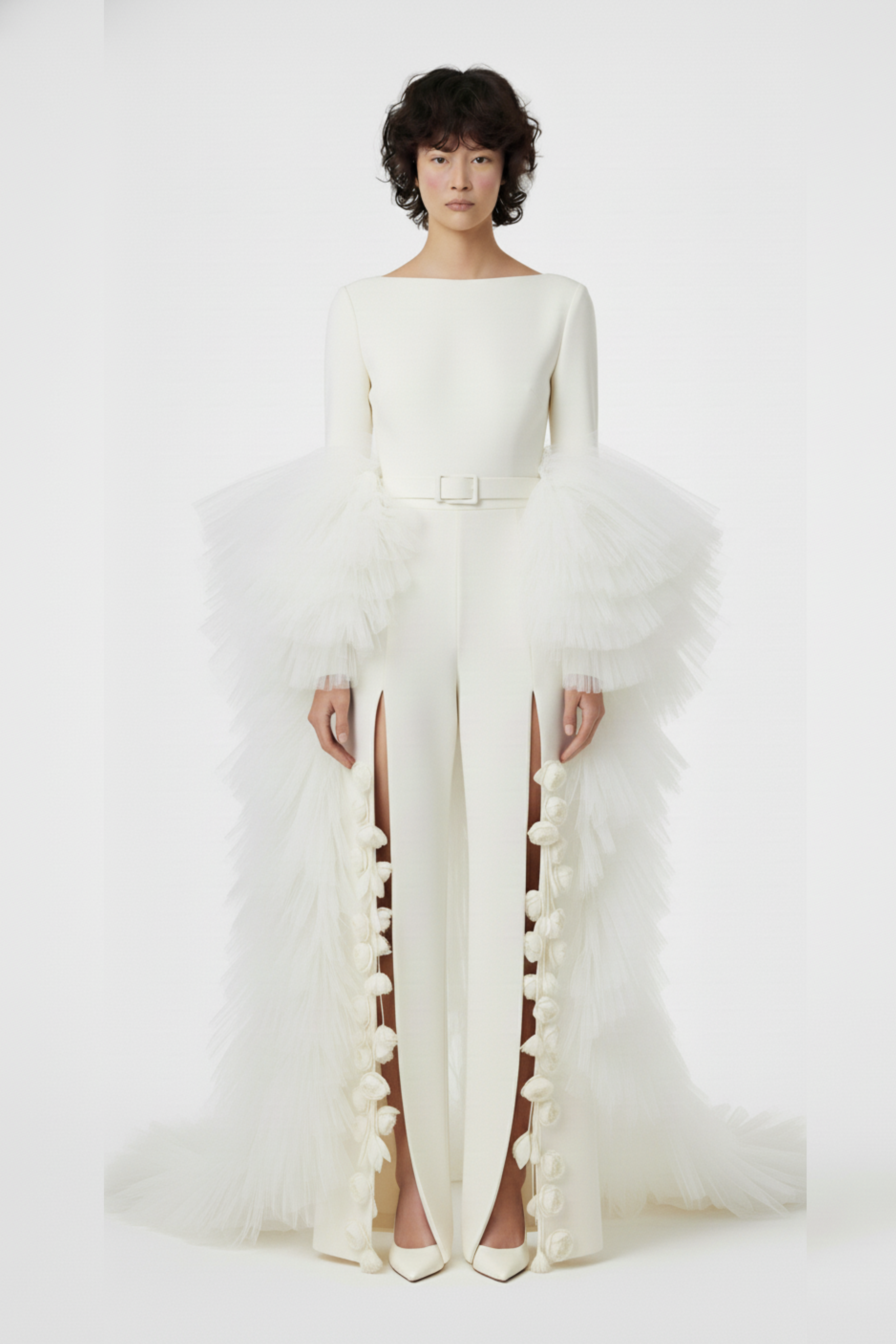 IVORY RUFFLED TULLE CAPE