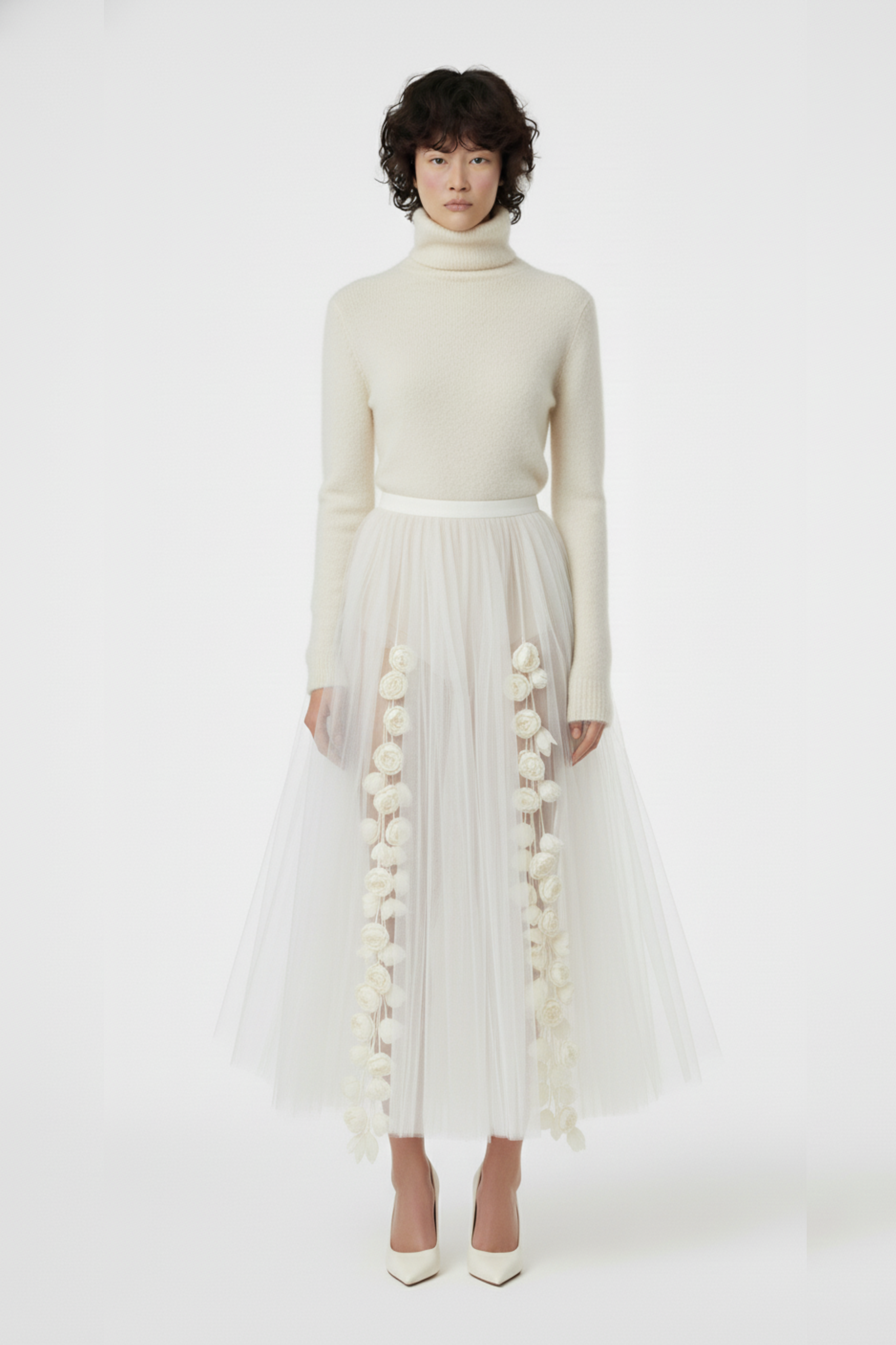 IVORY TULLE ROSE SKIRT