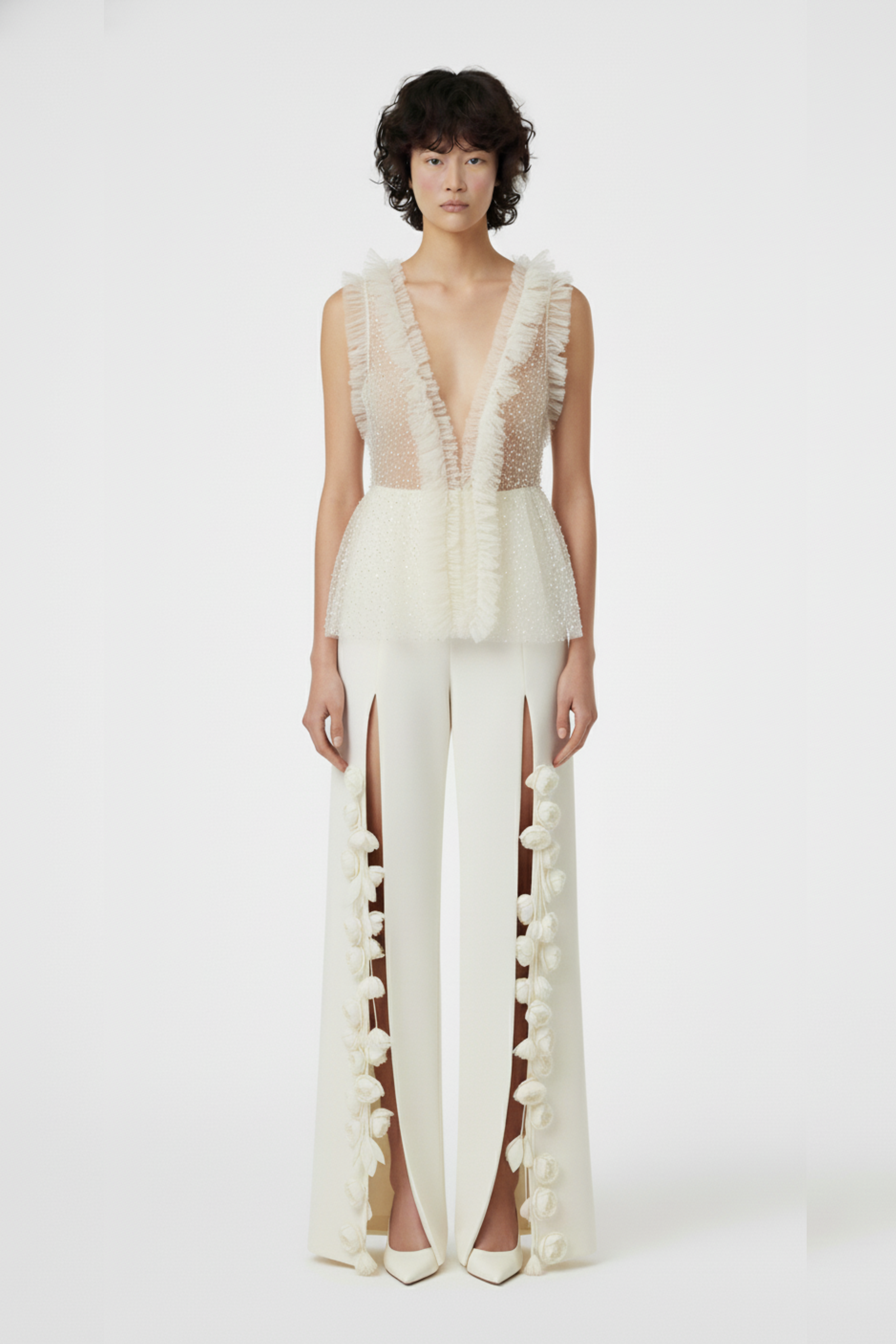 IVORY TULLE PEPLUM TOP