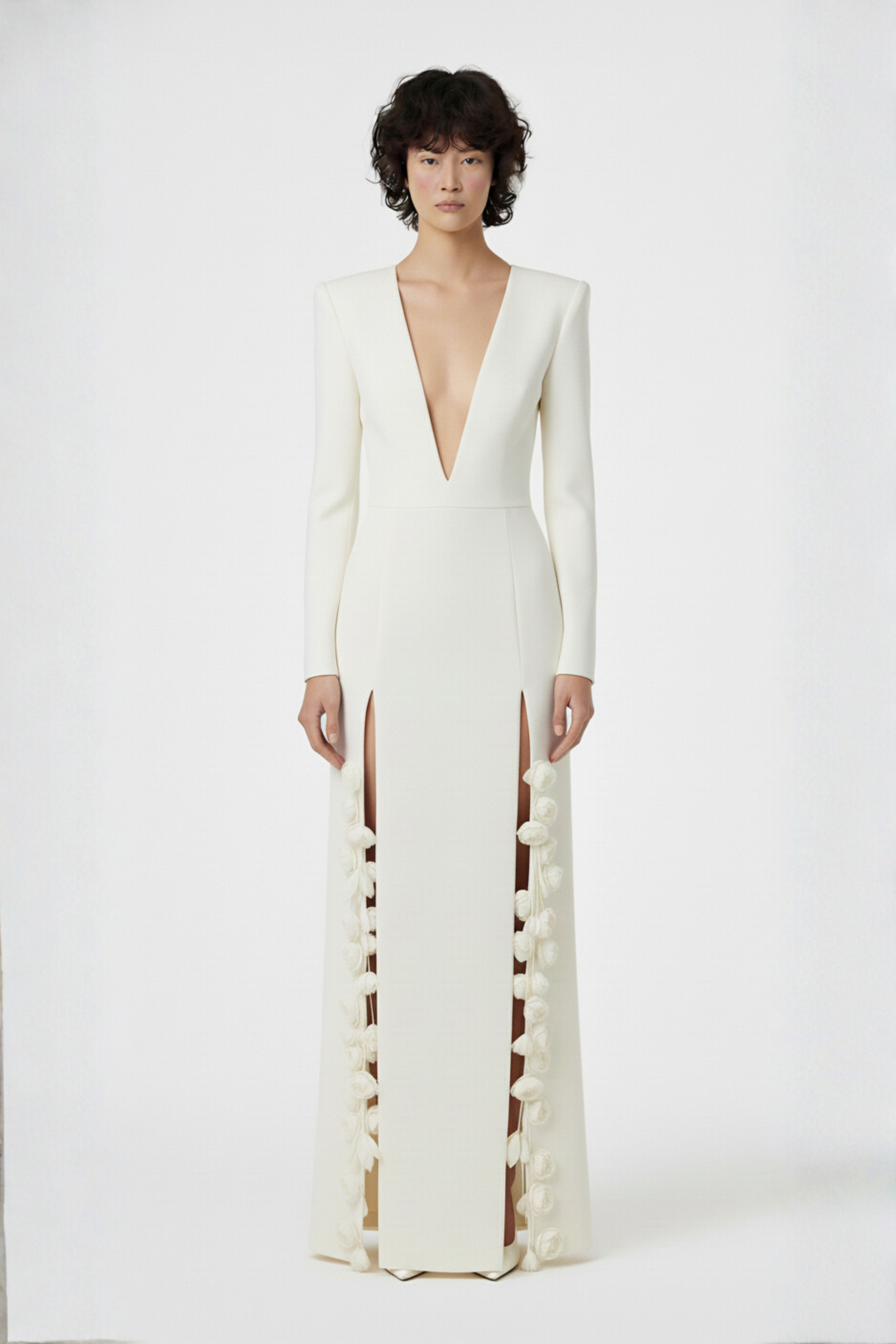IVORY ROSE-SLIT GOWN