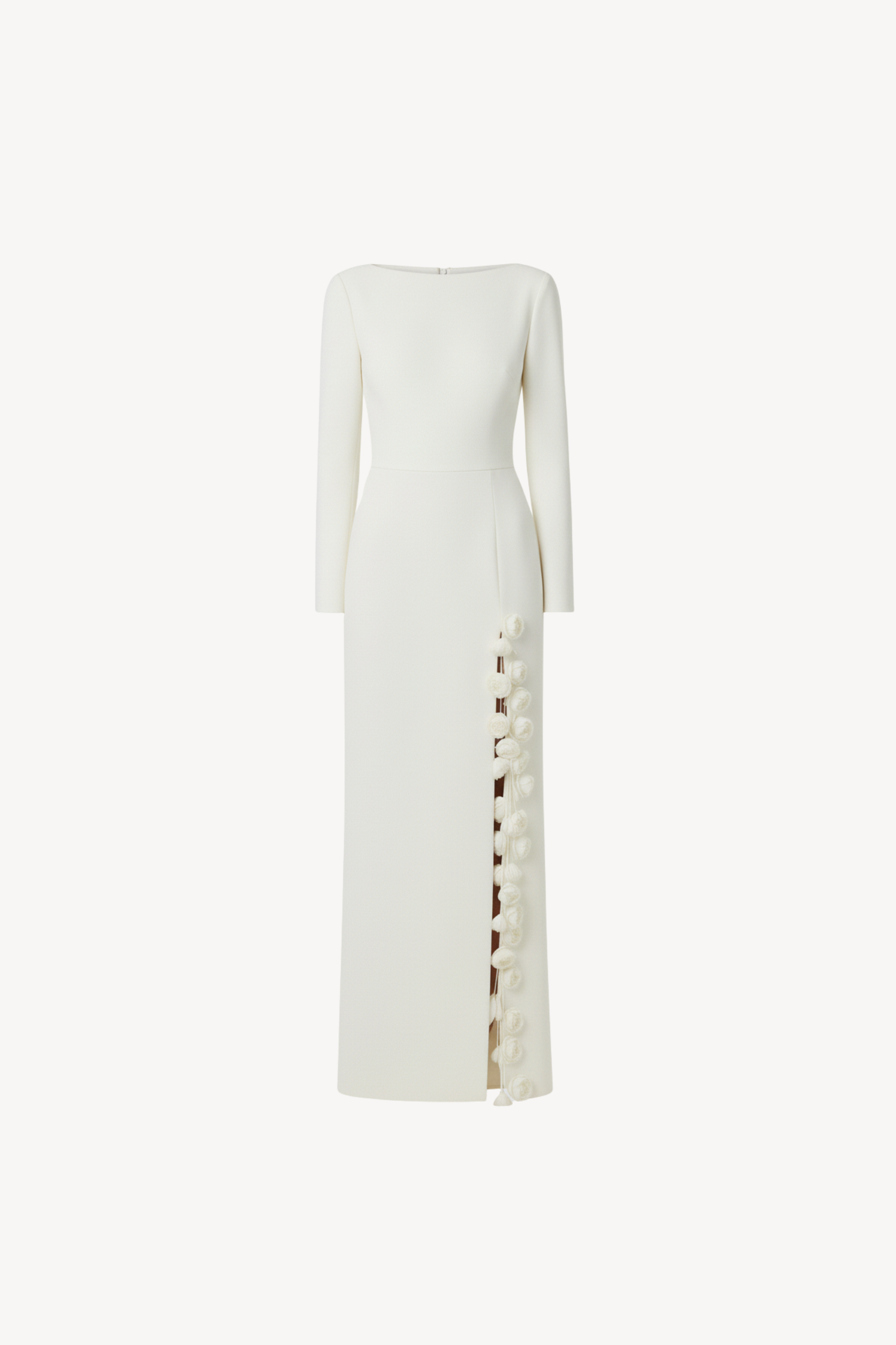 IVORY ROSE-SLIT COLUMN GOWN