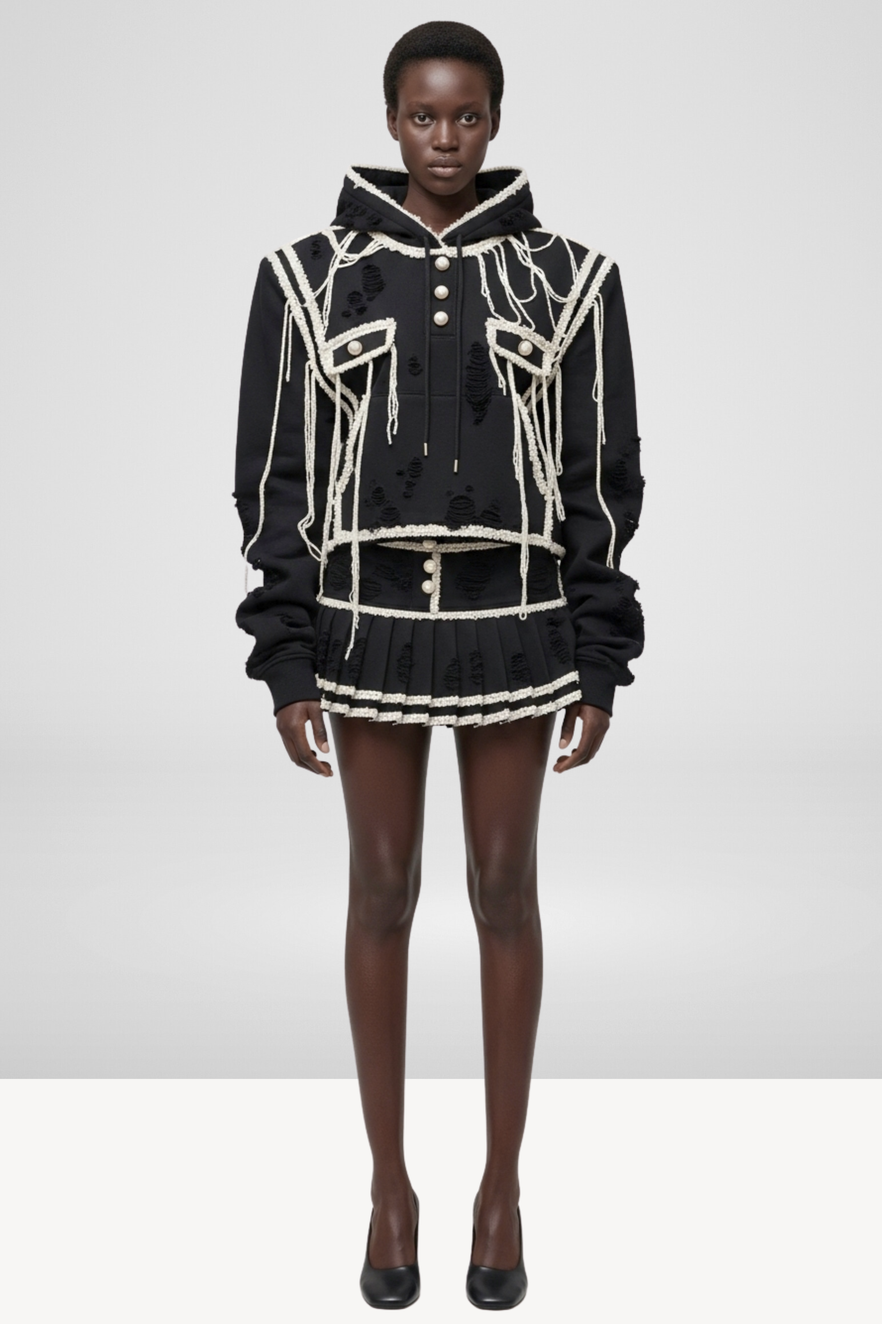 HOODIE AND PLEATED MINISKIRT
