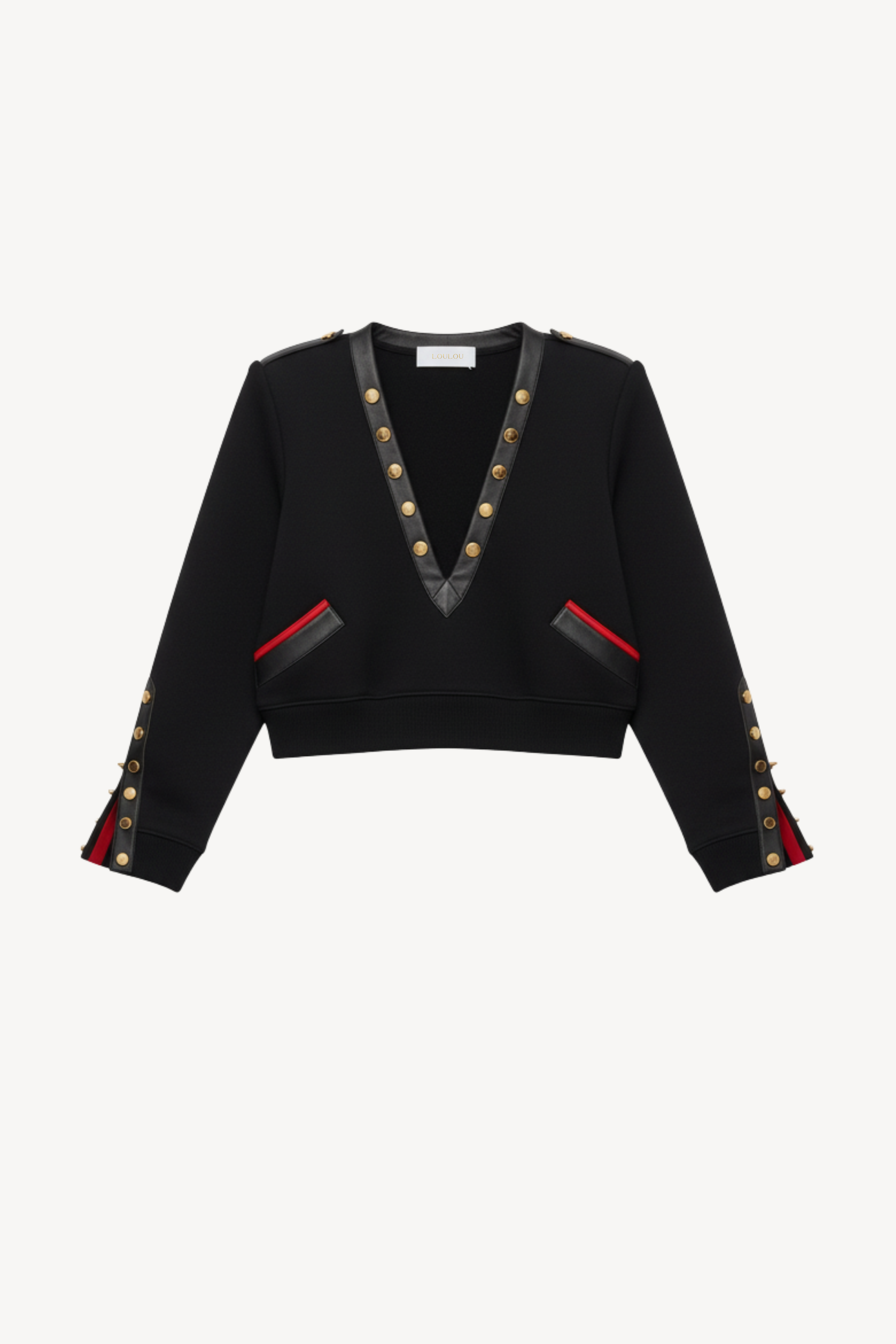 DEEP V SWEATSHIRT WITH LEATHER TRIM