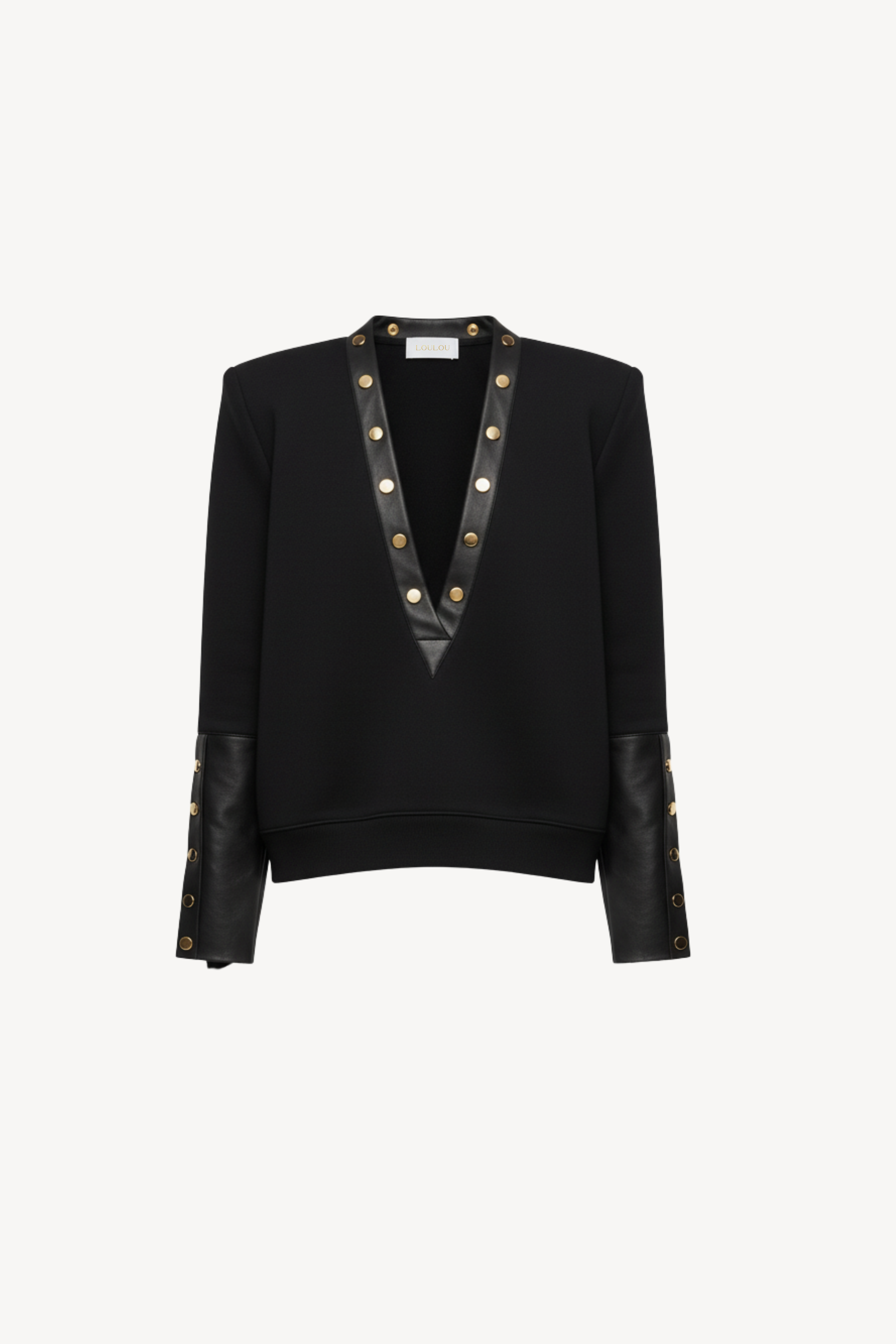 DEEP V SWEATSHIRT WITH LEATHER CUFFS