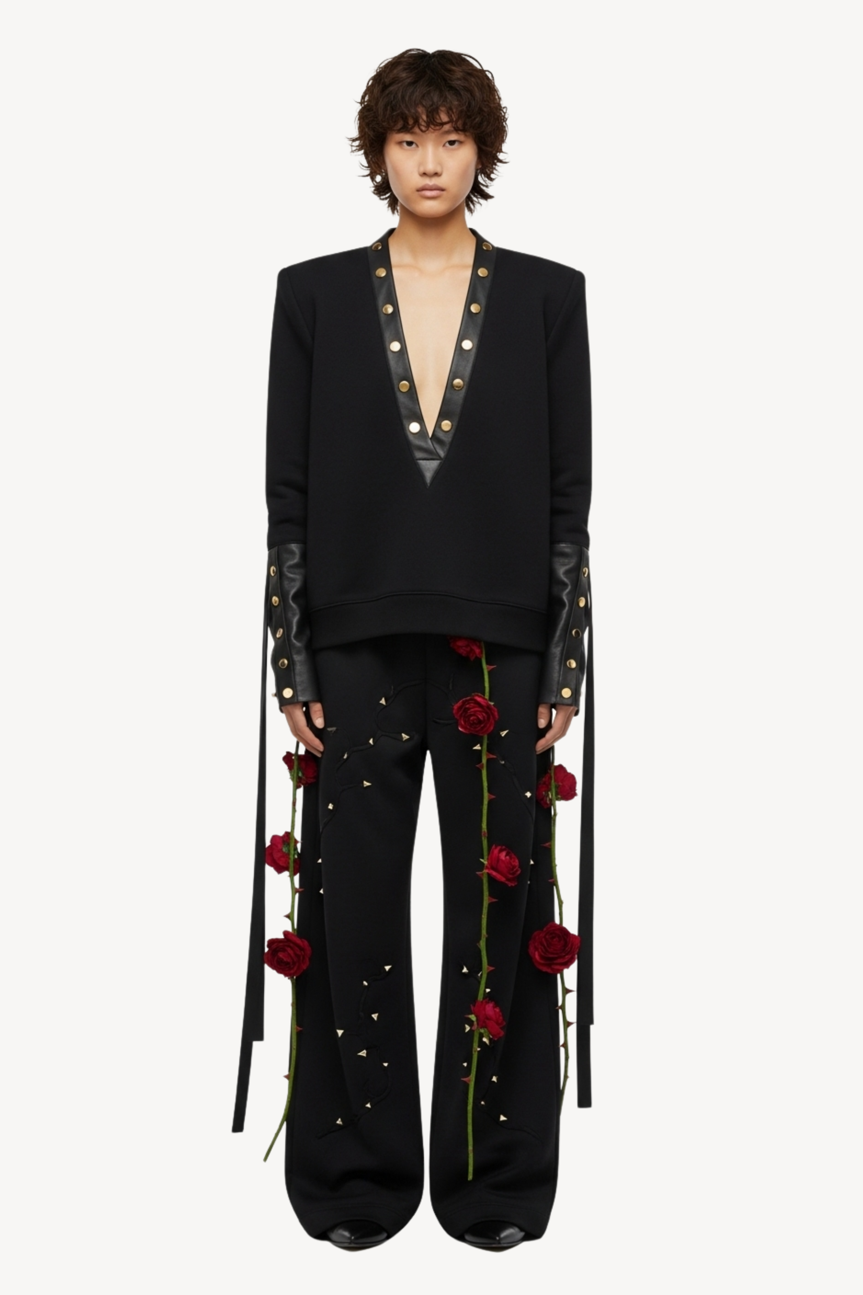 BLACK THORN EMBROIDERED TROUSERS