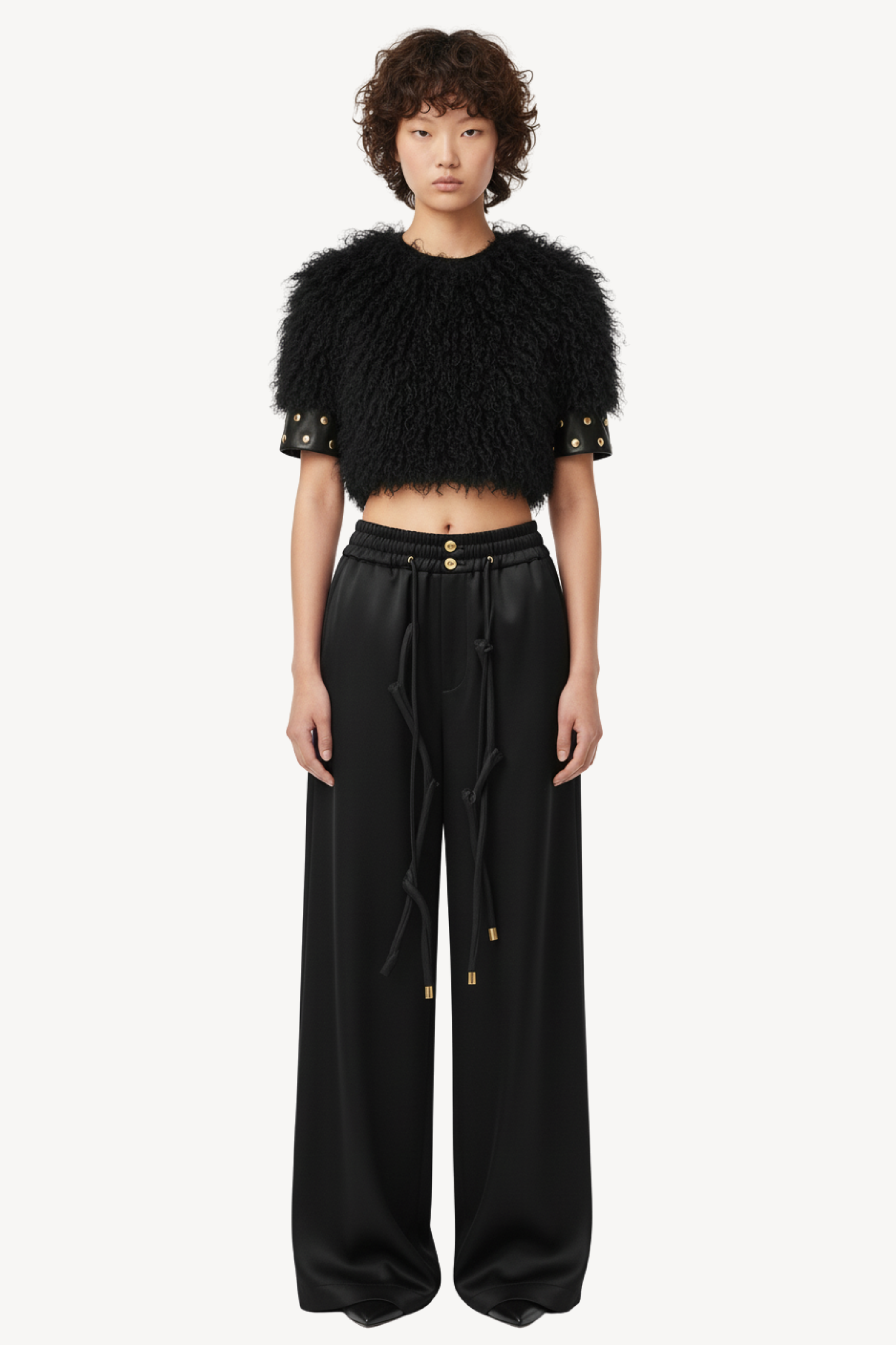 BLACK SILK SATIN TROUSERS