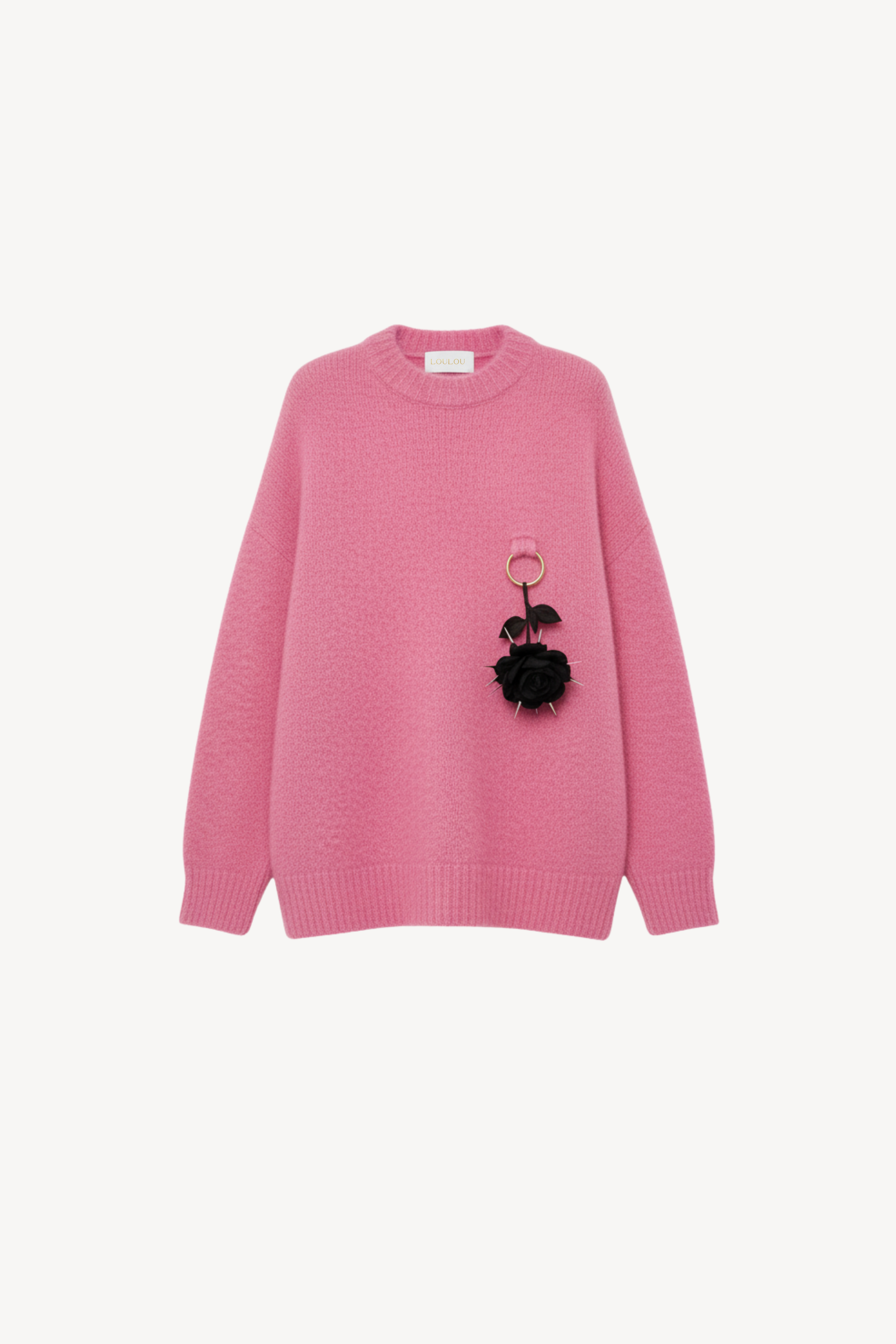 MOHAIR-BLEND SWEATER WITH FLORAL PENDANT IN PINK