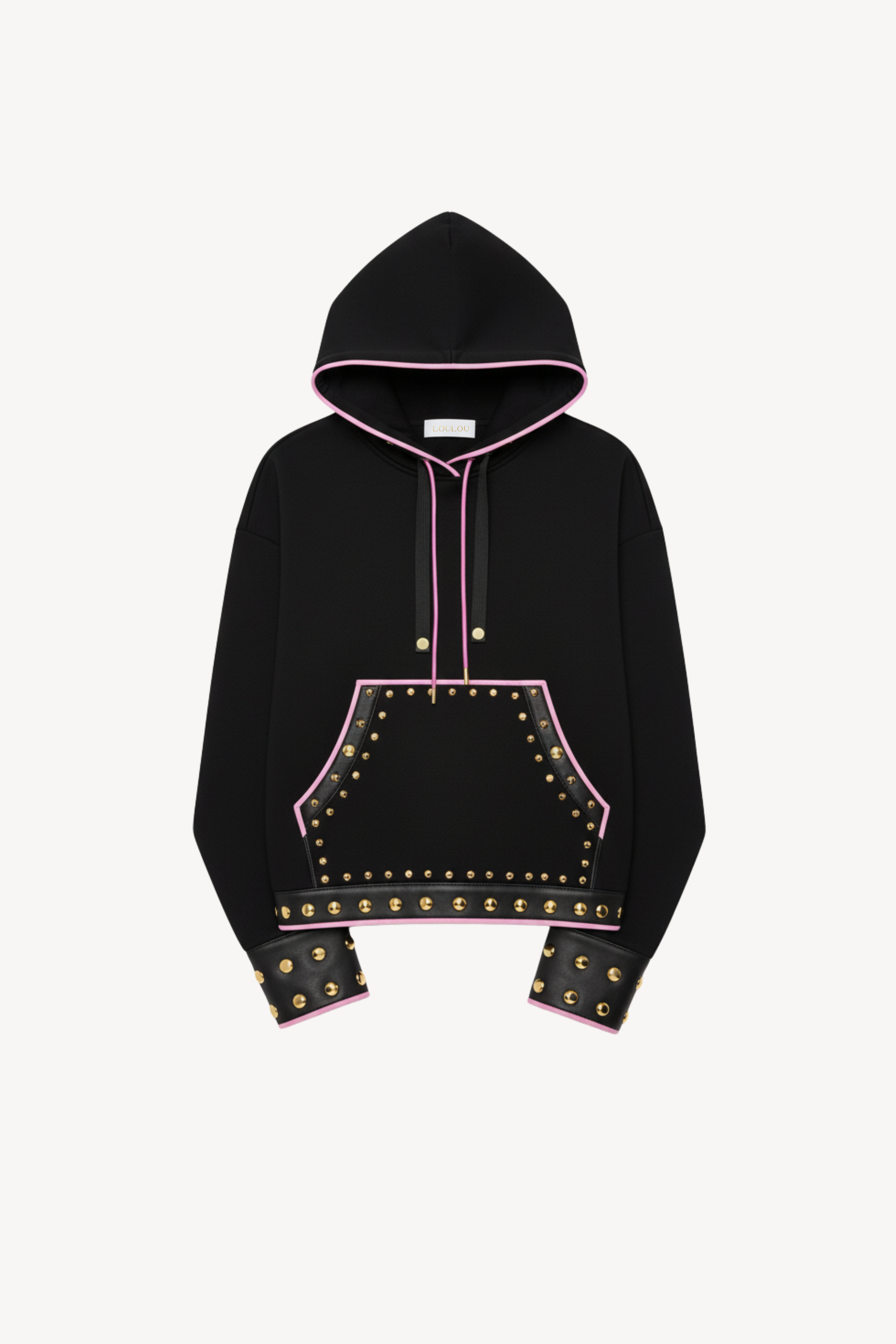 STUDDED HOODIE WITH PINK TRIM