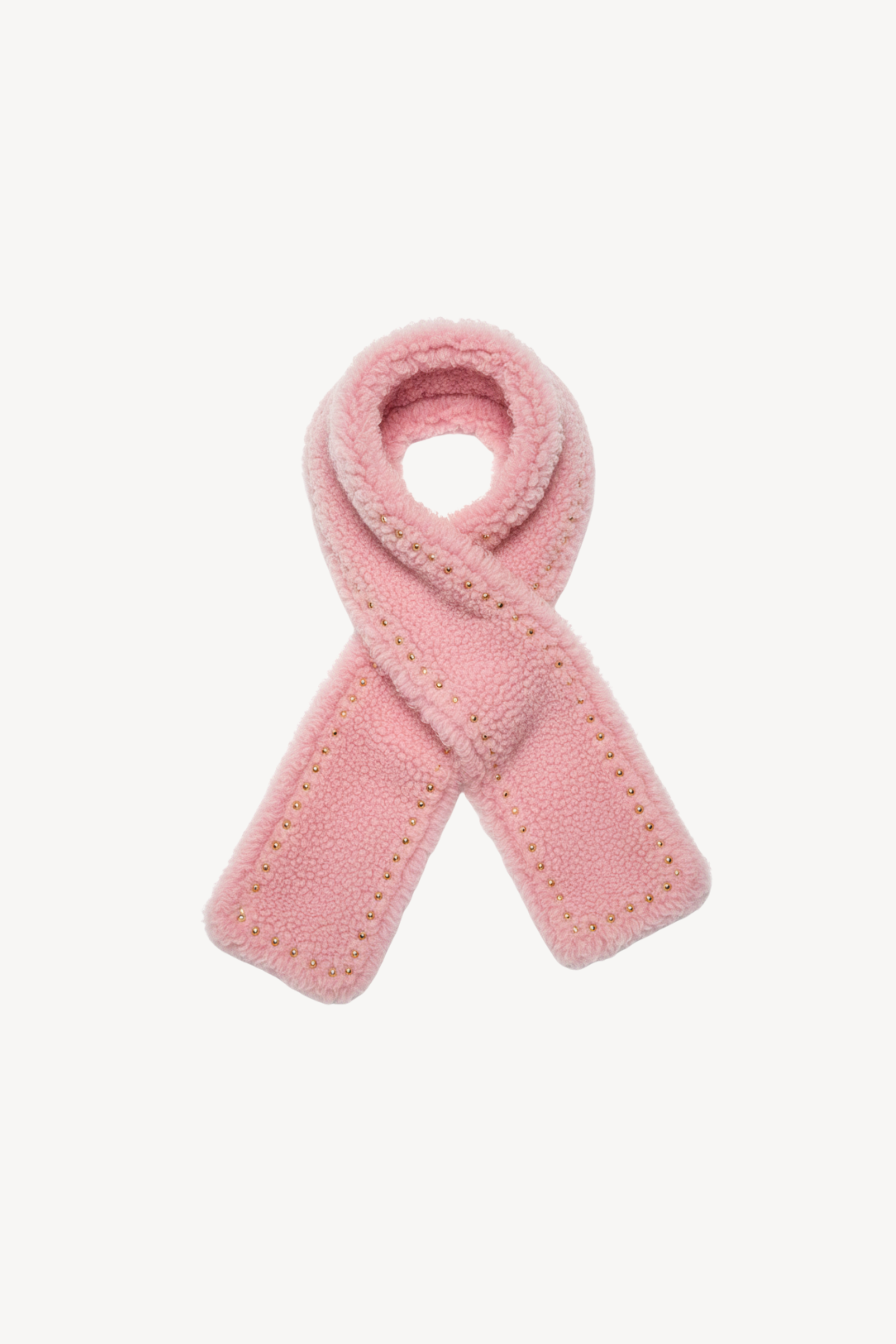 STUDDED PINK SHEARLING SCARF