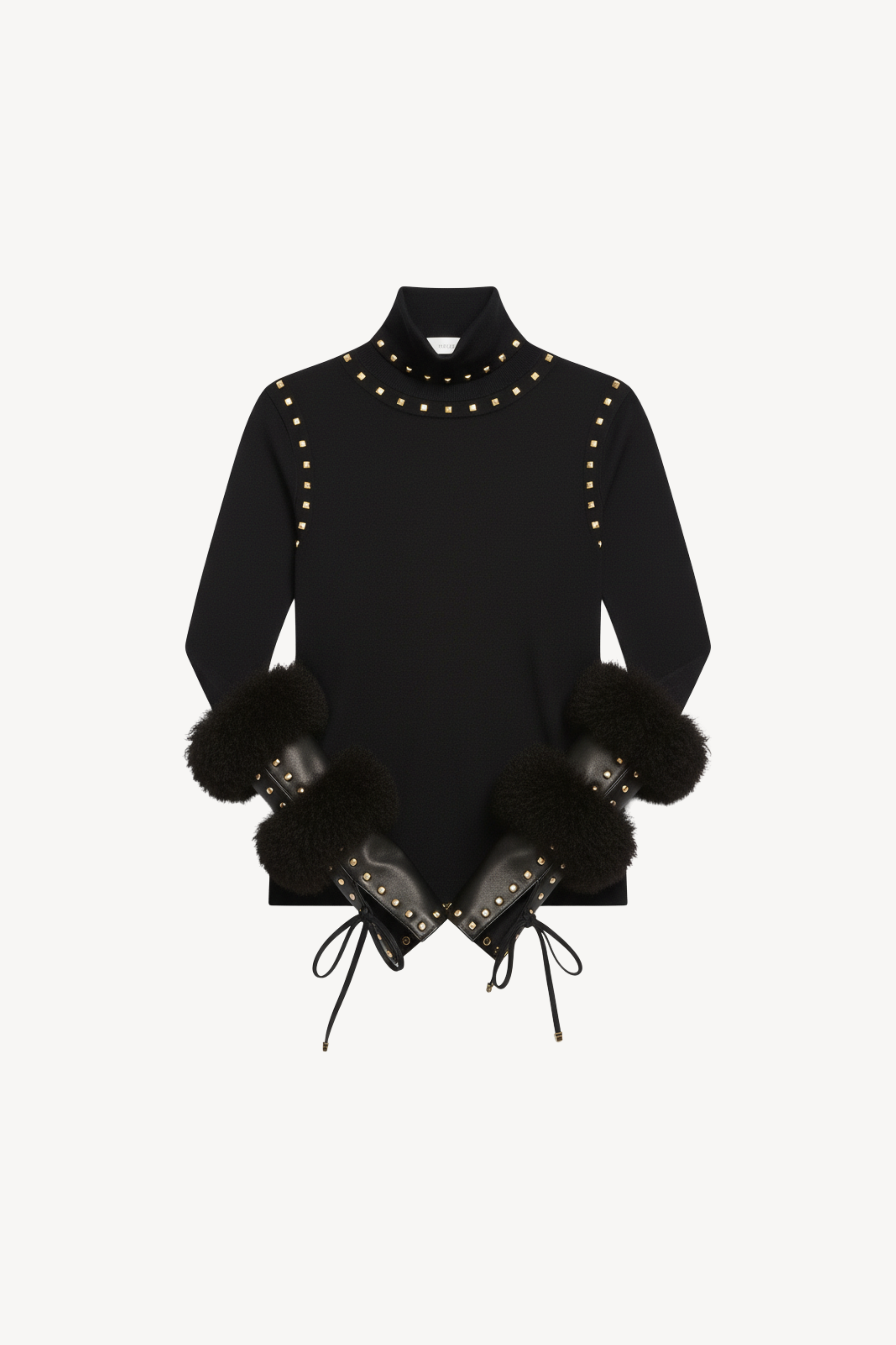 JERSEY TURTLENECK TOP WITH STUDDED DETAILING IN BLACK