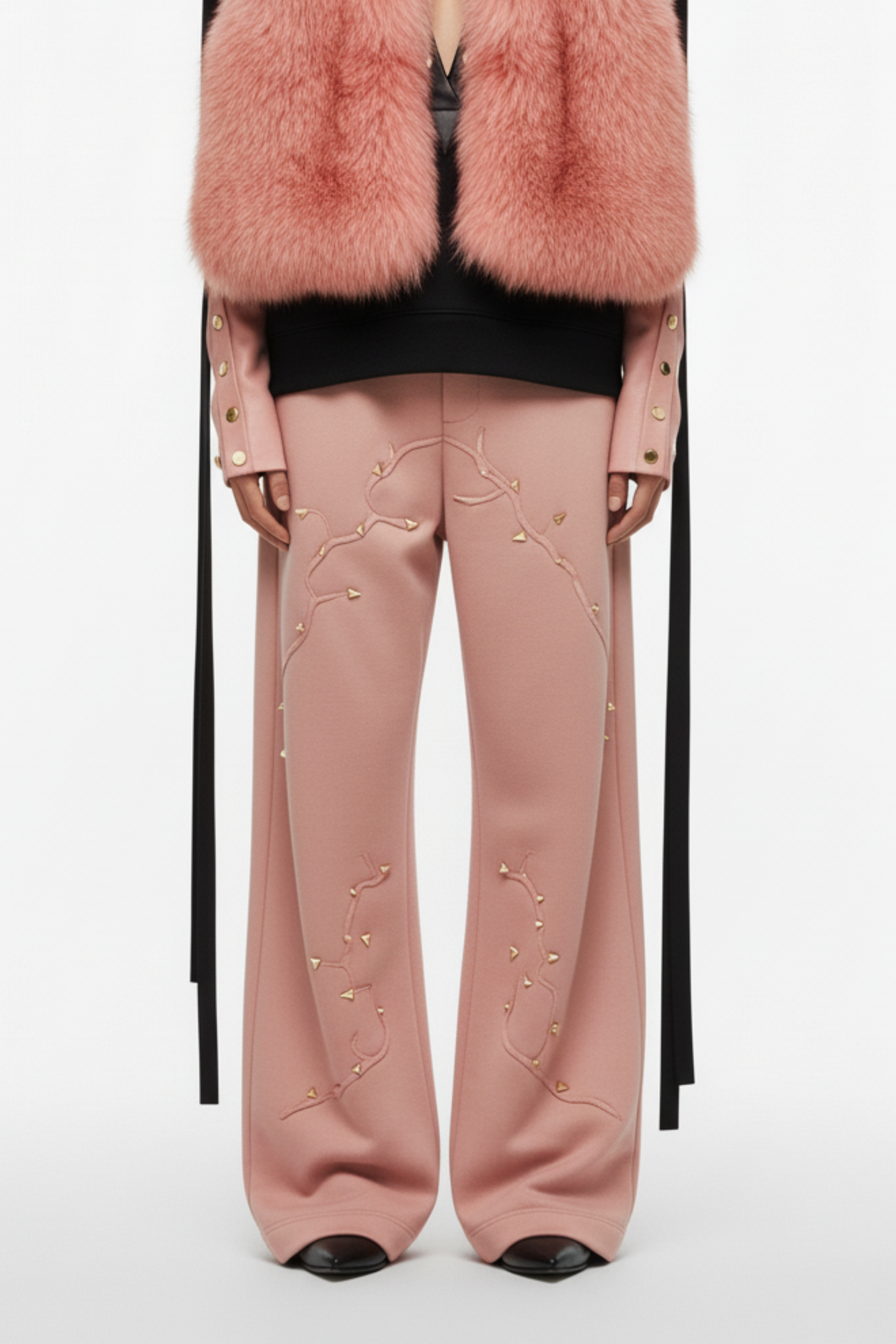 BLUSH THORN EMBROIDERED TROUSERS