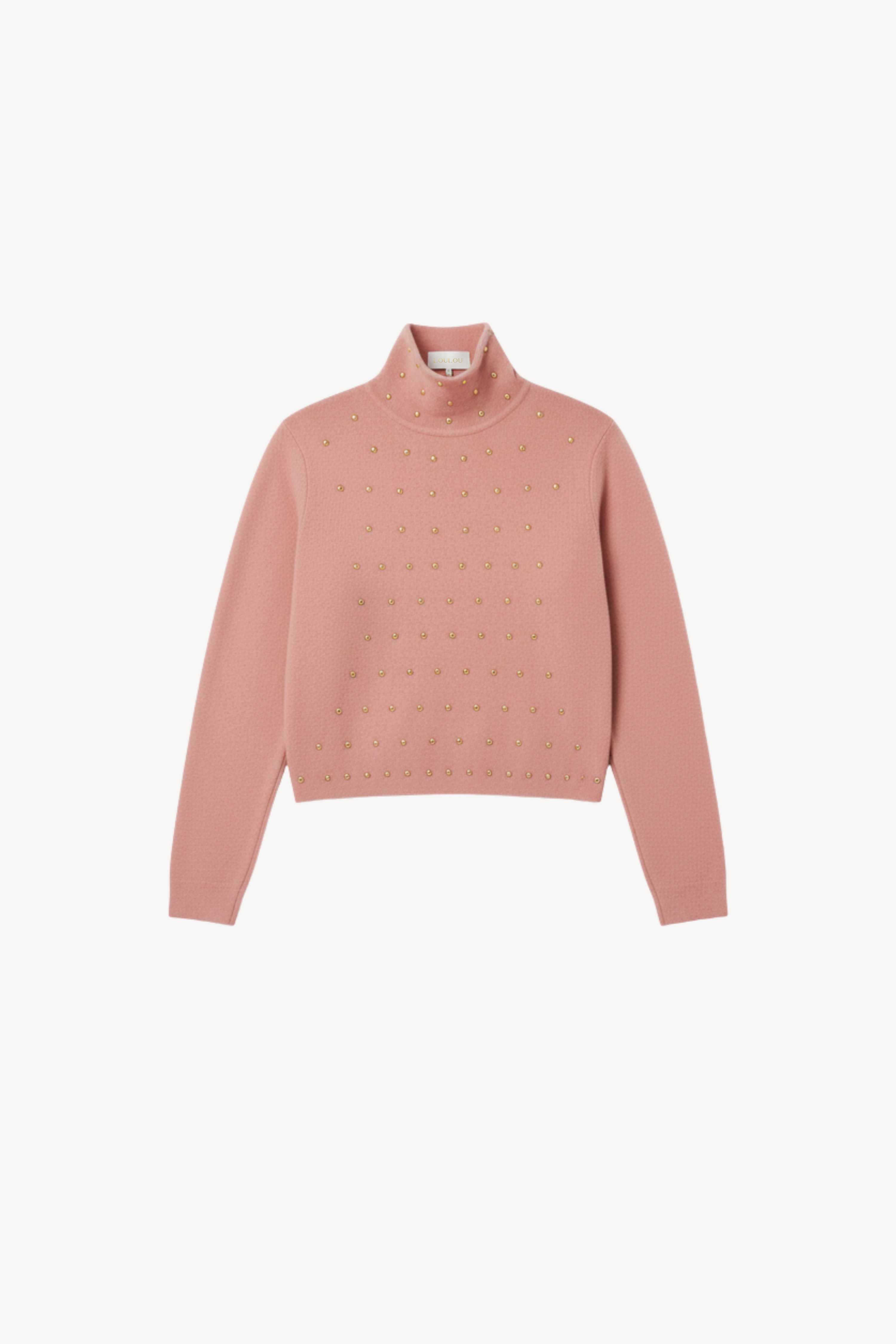 WOOL TURTLENECK SWEATER WITH GOLD STUDS IN POWDER PINK